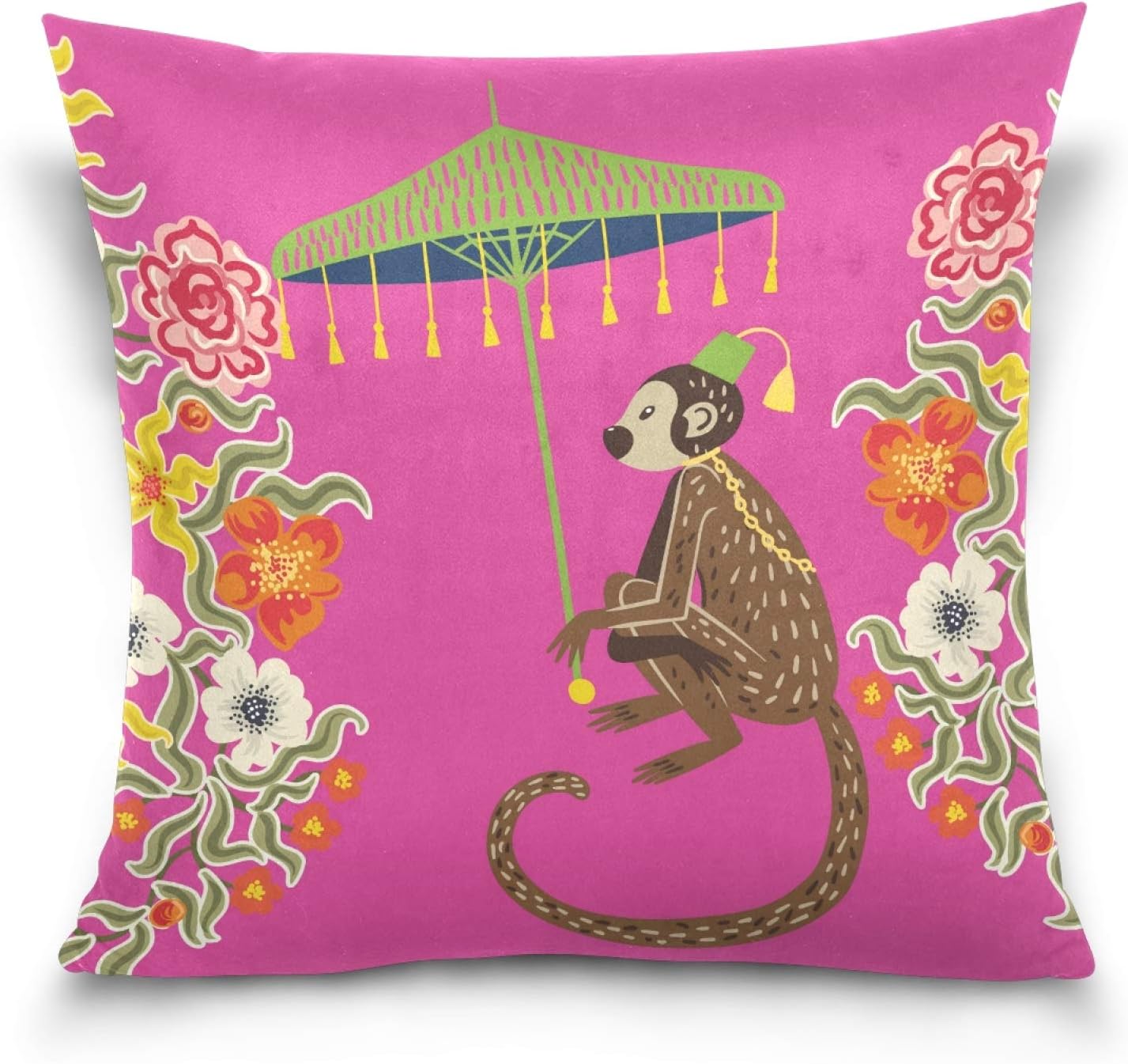 UNISE Vintage Monkey Chinoiserie Style Throw Pillow Covers Case Soft Comfortable Decorative Cushion 18'' X 18'' Both Sides Print for Sofa Couch Bed Office Car