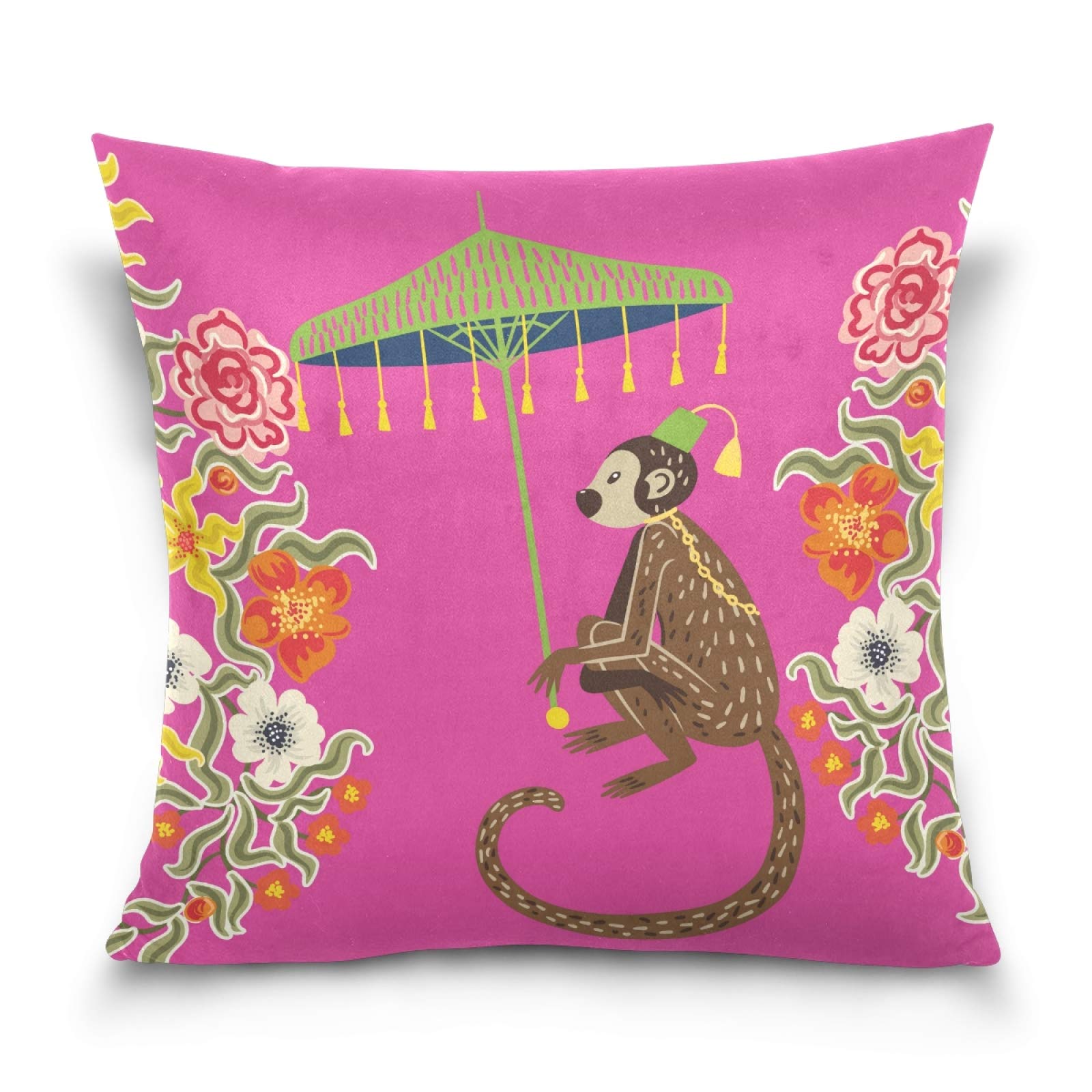 UNISE Vintage Monkey Chinoiserie Style Throw Pillow Covers Case Soft Comfortable Decorative Cushion 18'' X 18'' Both Sides Print for Sofa Couch Bed Office Car