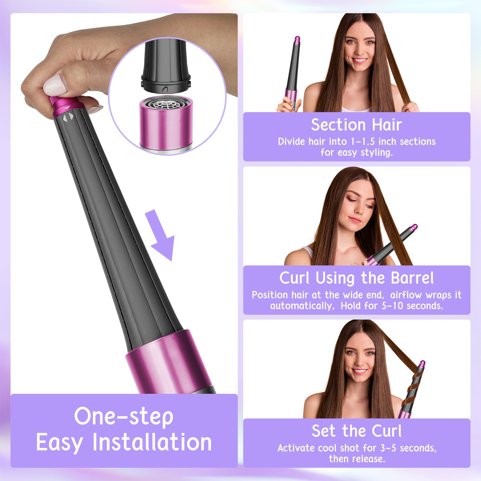Accesorio de 20 mm a 36 mm de largo para Dyson Airwrap HS01 HS05, rizadores de envoltura automática para barriles profesionales rizados y rizos ondulados, rosa