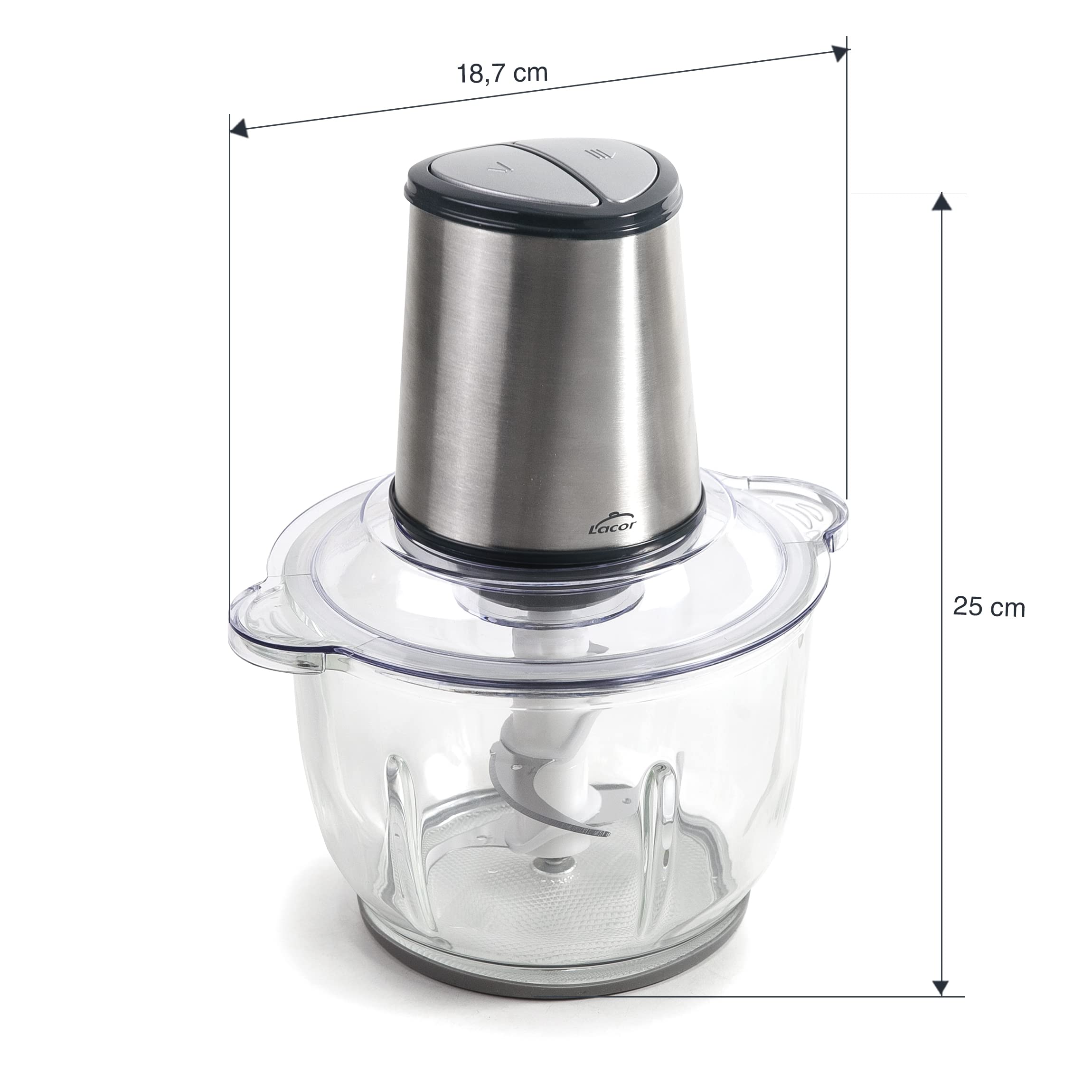 LACOR - 69077 - Cortador Automático, Picador de Alimentos, Picadora con Cuchillas de Ultra-Resistentes, Libre de BPA, 2 velocidades, 300 W, 1,2 L