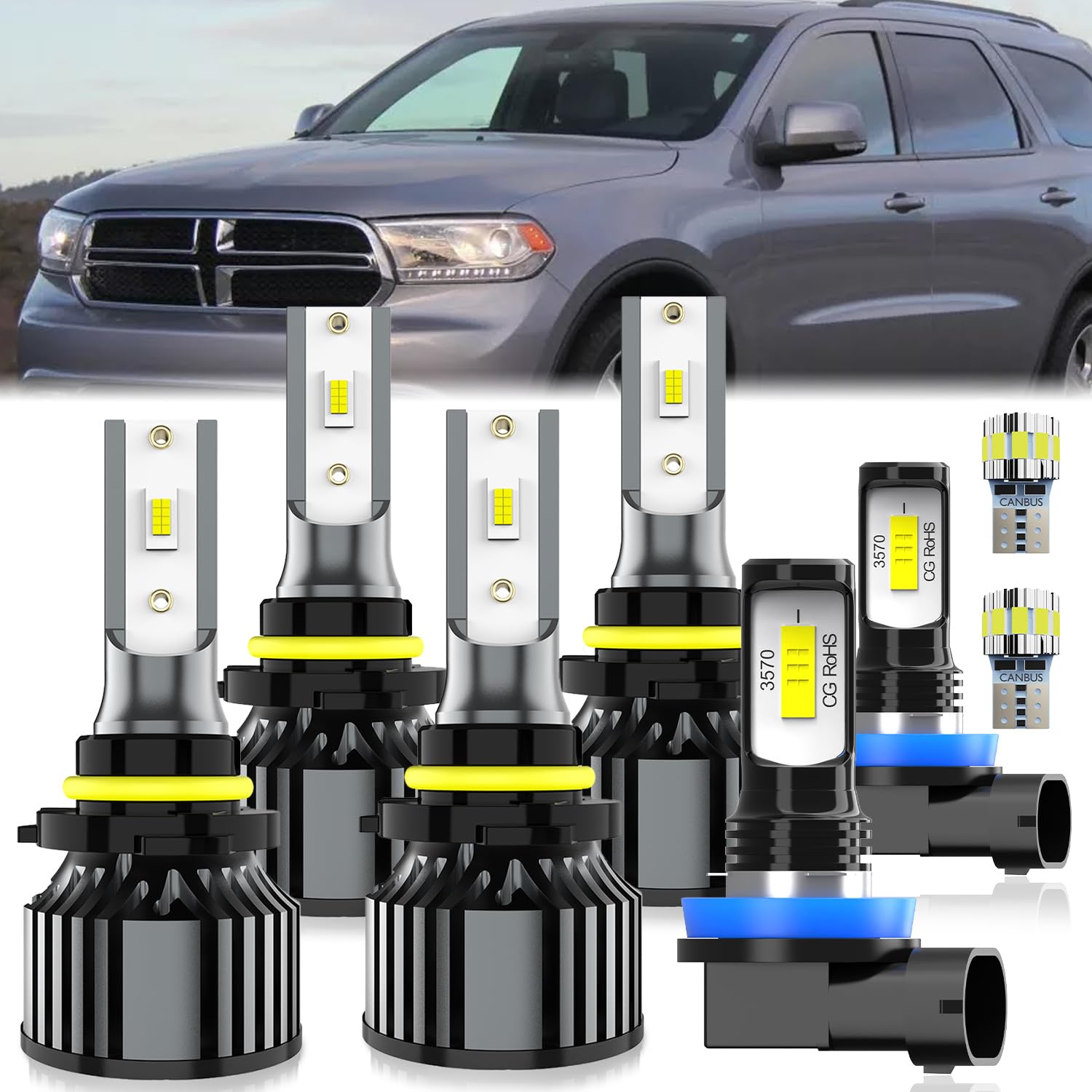 For Dodge Durango 2014-2020 light Bulbs, Hi-Lo Dual Beam Fog Light Bulb License Plate Light Combo, Plug-and-Play Installation, 8 Pack