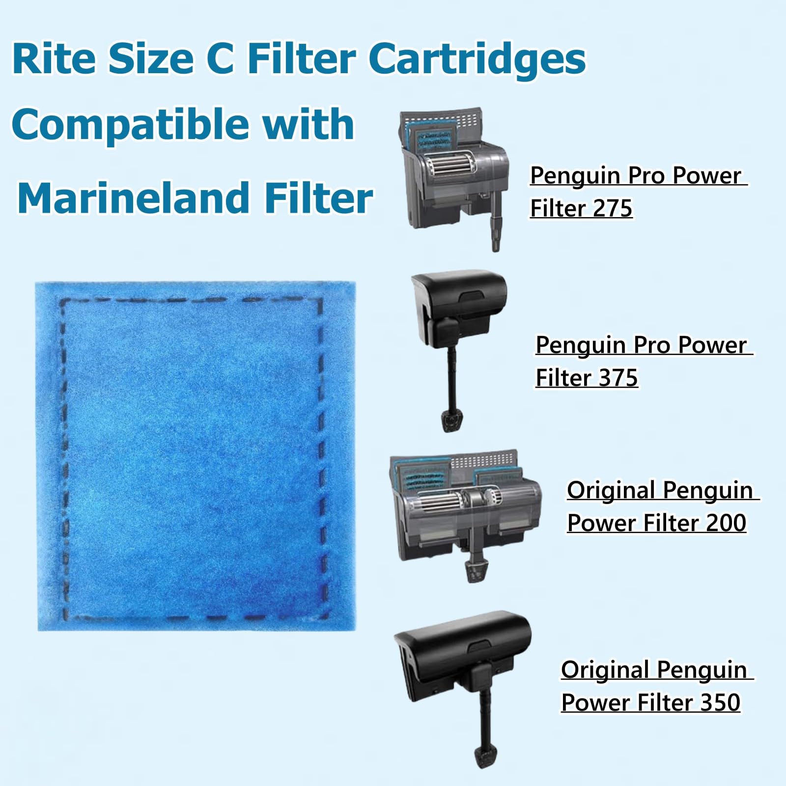 16 Pack Rite Size C Aquarium Filter Cartridges Compatible with Marineland Penguin PRO Power Filters 275/375 & Original Penguin Power Filters 200/350, EZ Change #3 Replacement Filter Cartridges