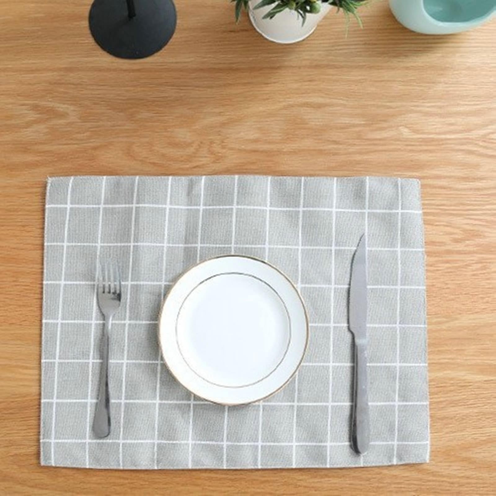 Tovagliette rettangolari in cotone e lino, stile 8 giapponese, 6 pezzi, motivo a griglia, 30 x 40 cm, resistenti al calore, per tavolo da pranzo, hotel