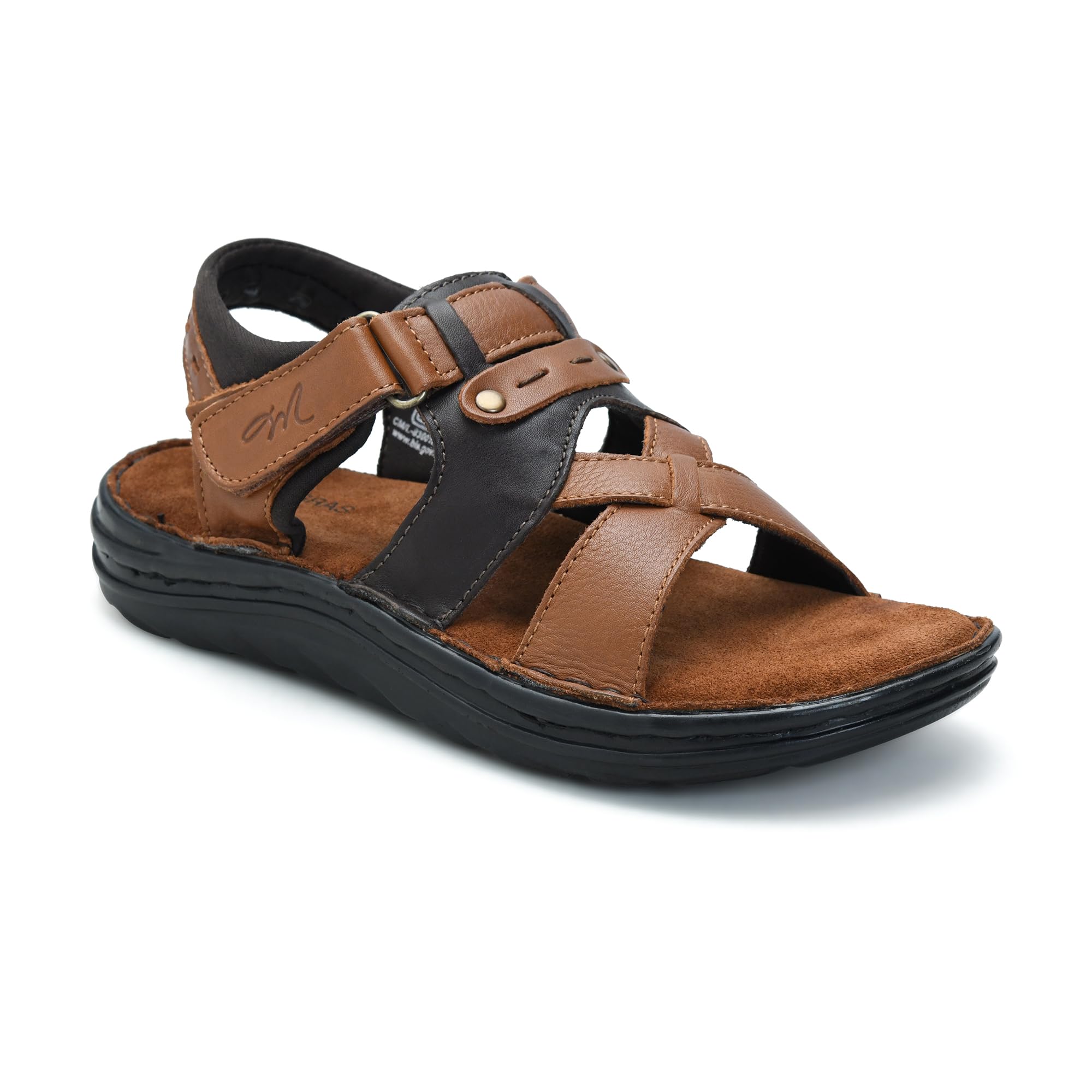 Zuvo (3034 Brown/D.Brown) | Youth Genuine Leather Cross Weave Comfort Sandal With Cushioned Footbed-image-10