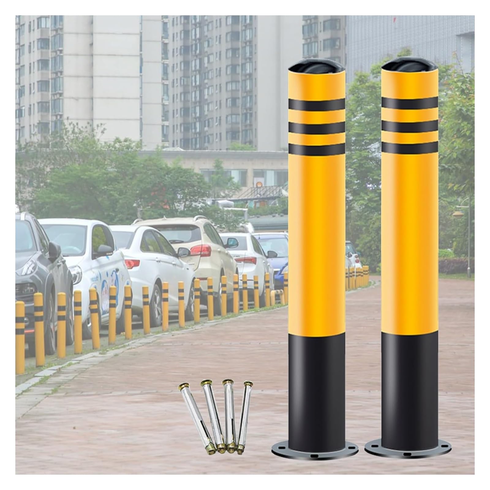 CWCQGH Safety Bollard Reflective Security Parking Bollards Barricades, Traffic Sensitive Areas Caution Column With Screws (W X H 7.6 x 50cm (3 x 19 3/4in))