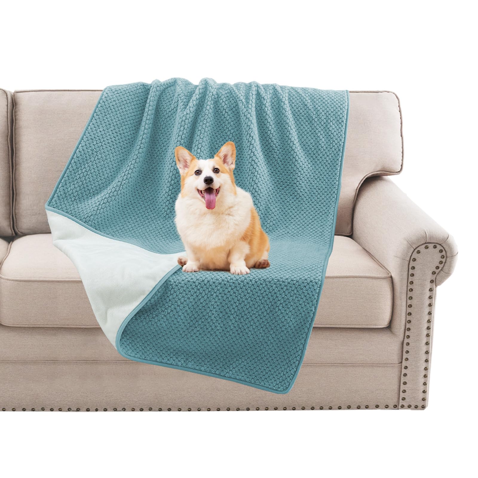 BellaHills Waterproof Dog Blanket Washable Flannel Blanket for Dogs and Pets, Pet Throw Protects for Sofa Car Bed Cover with Soft Plush, King 274x215cm, Stone Blue