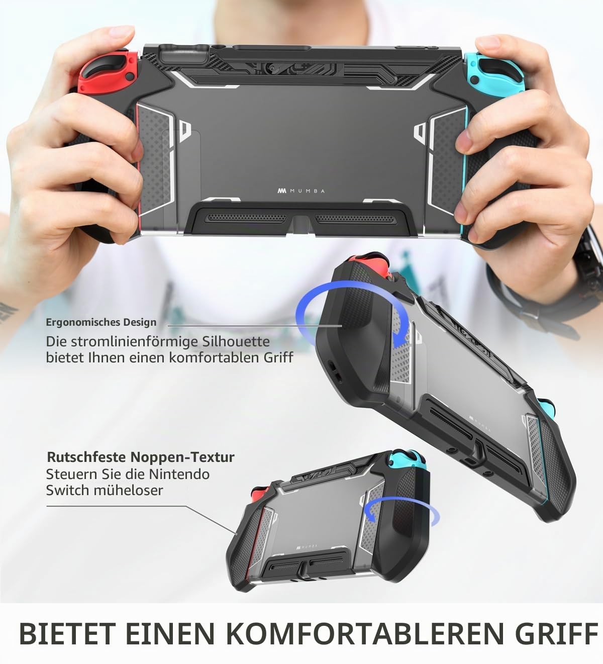 mumba Hülle für Nintendo Switch Robuste Schutzhülle Hybrid TPU Griff Case Cover [Blade Series] Kompatibel mit Nintendo Switch Konsole und Joy-Con Controller (Schwarz), Schwarz