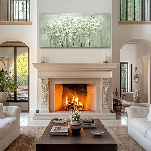 Miniatura 5 de MLART99 Arte moderno para decoración de pared, flores blancas, arte de 24 x 48 pulgadas, decoración de pared para sala de estar y oficina