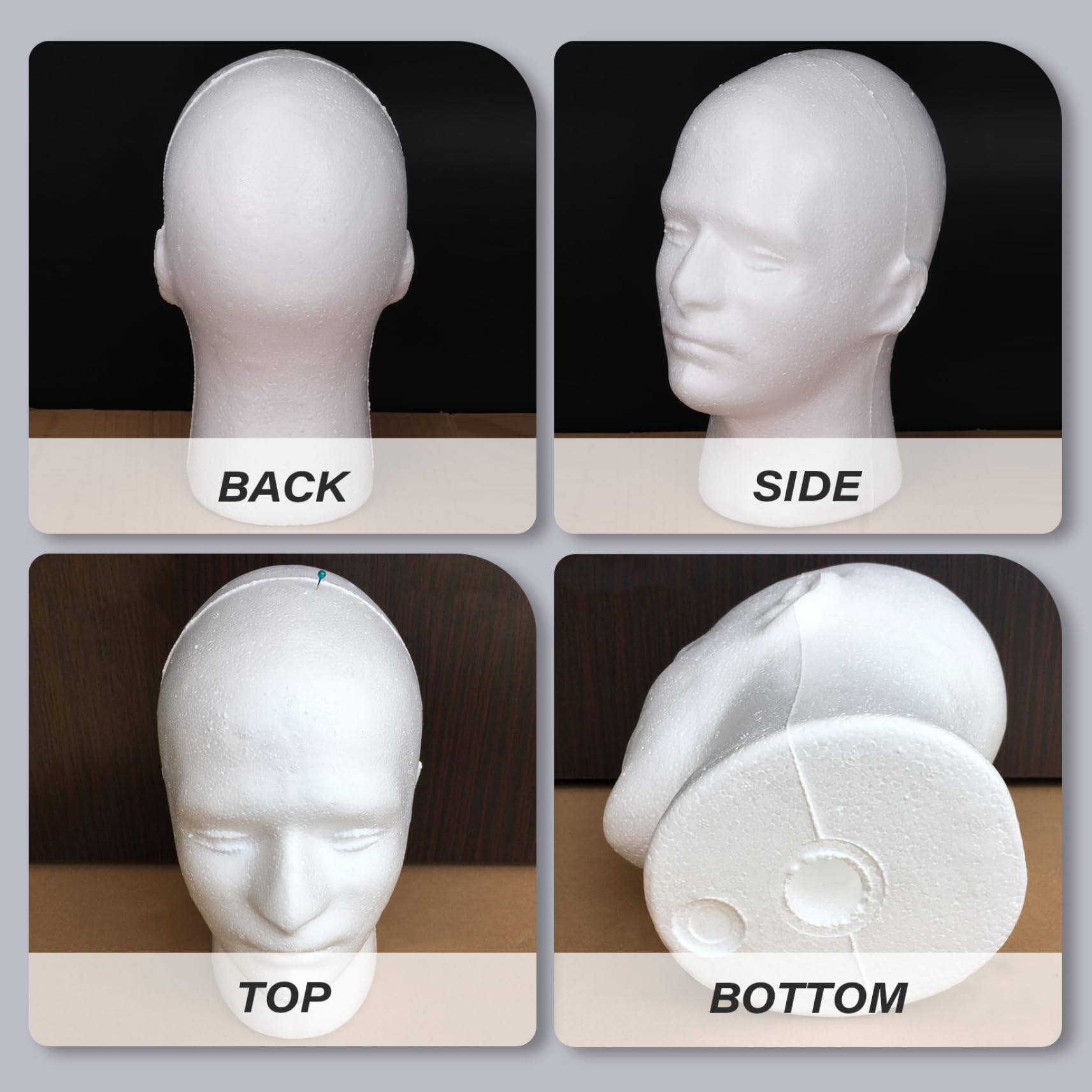 4PCS -Schaumkopf, Styroporkopf, männliche Schaumkopfform, Schaufensterpuppe für Masken, Hüte, Perücken, Halloween -Dekoration