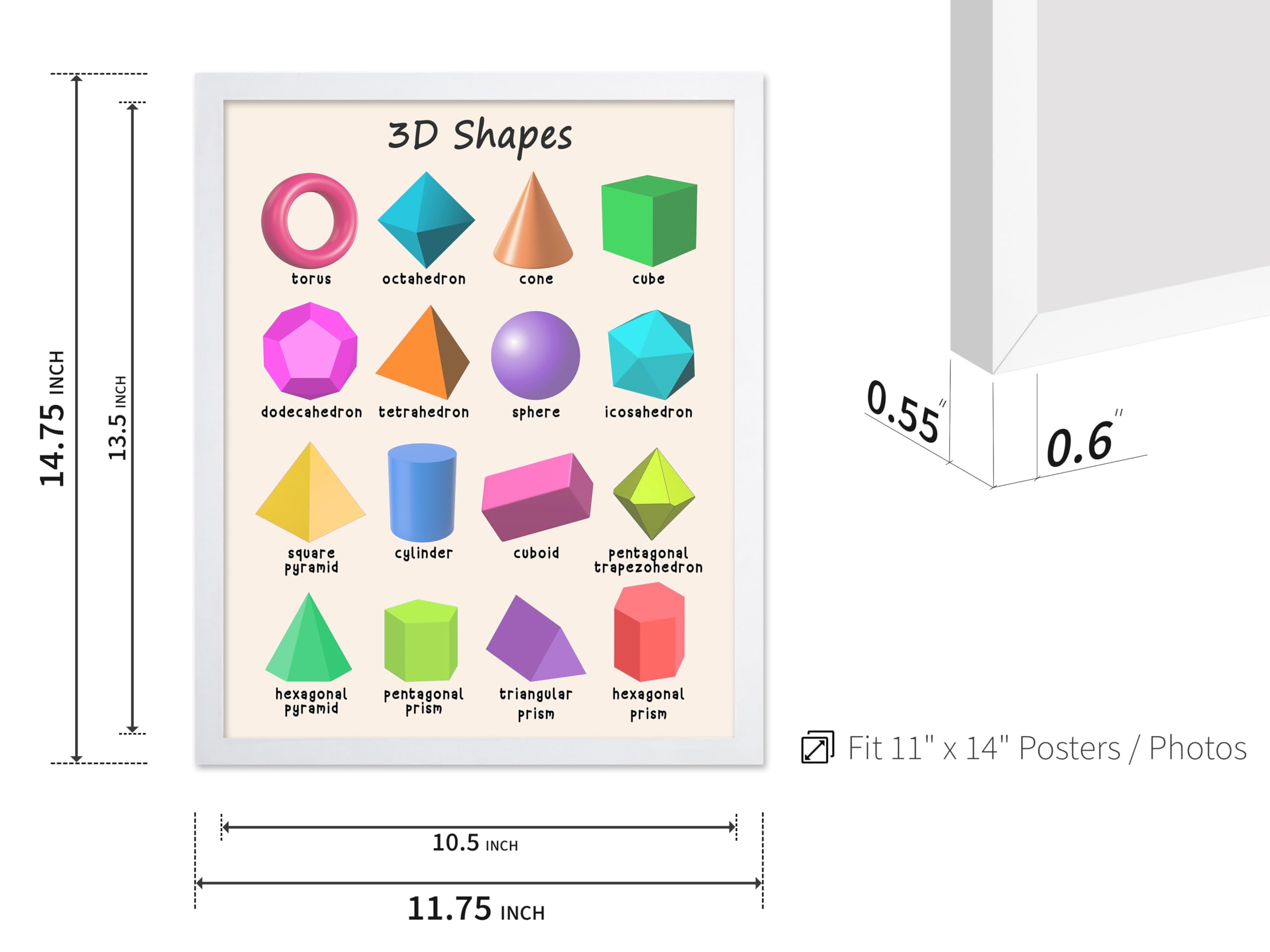 2d And 3d Shapes Educational Chart Poster 13x19 715x1000