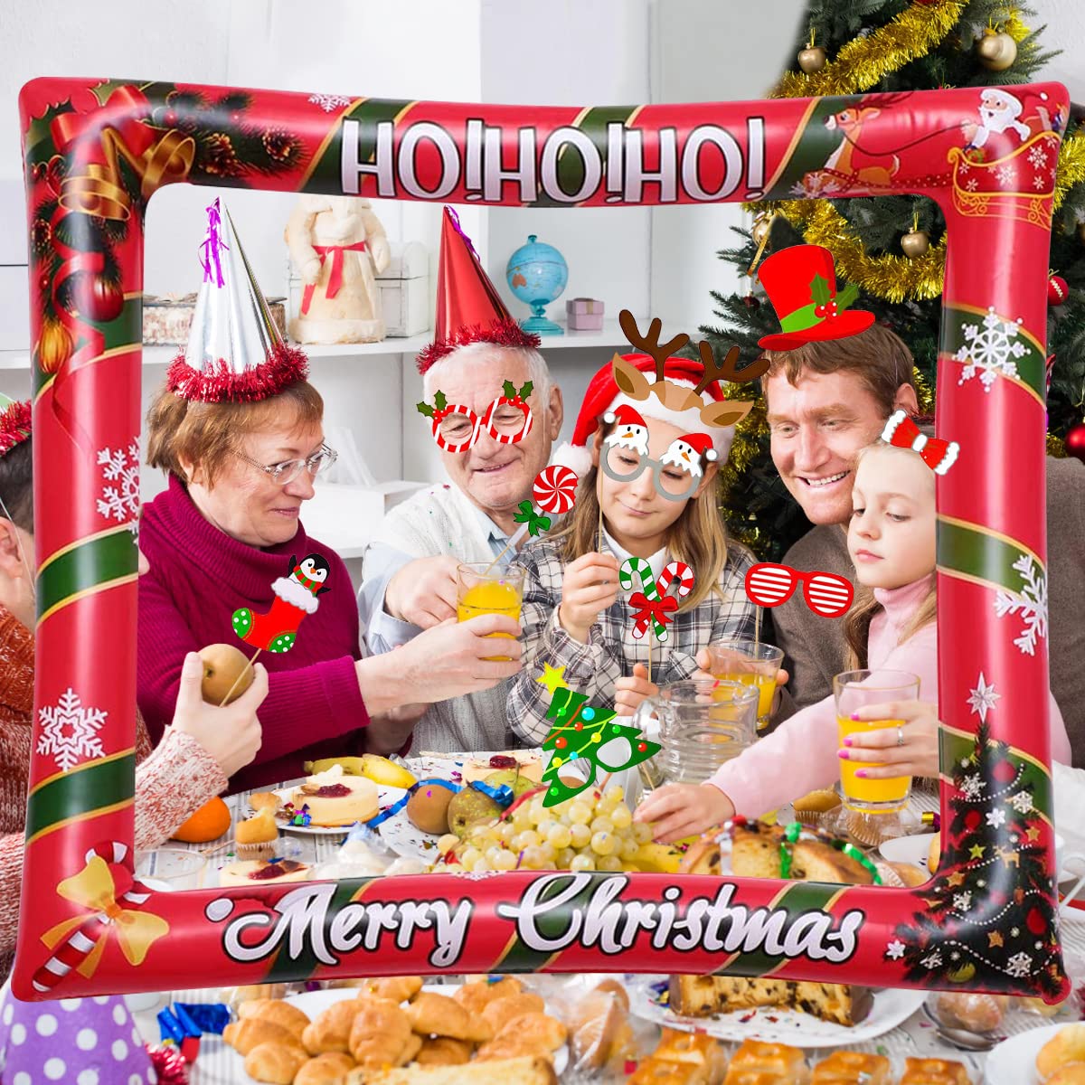 Cadre Photo Fete Des Peres Cadre Photo Gonflable Avec 32 Accessoires Photo, Décoration De Noël, Photomaton, Fête Cadre Photobooth