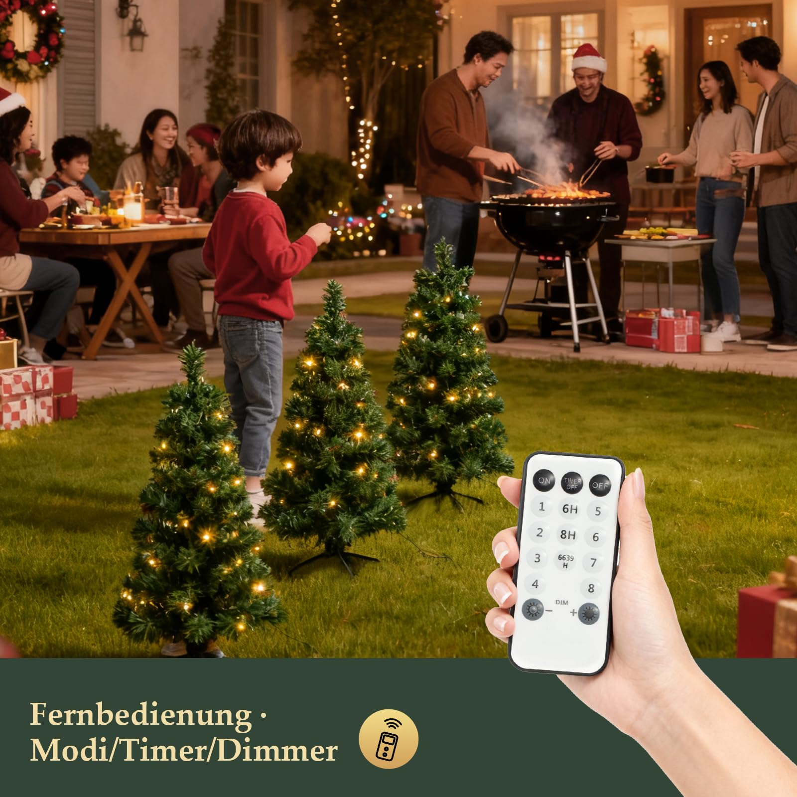 SALCAR 3er-Set Künstlicher Weihnachtsbaum 60 cm mit Beleuchtung – PVC Tannenzweige mit Erdspieß, ideal für Außenbereich und Gartendeko