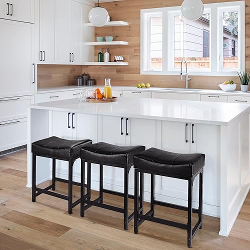 Miniatura 2 de FLYZC Juego de taburetes de bar con altura de mostrador de 2, 24 pulgadas para mostrador de cocina con taburetes de bar de piel sintética y marco de