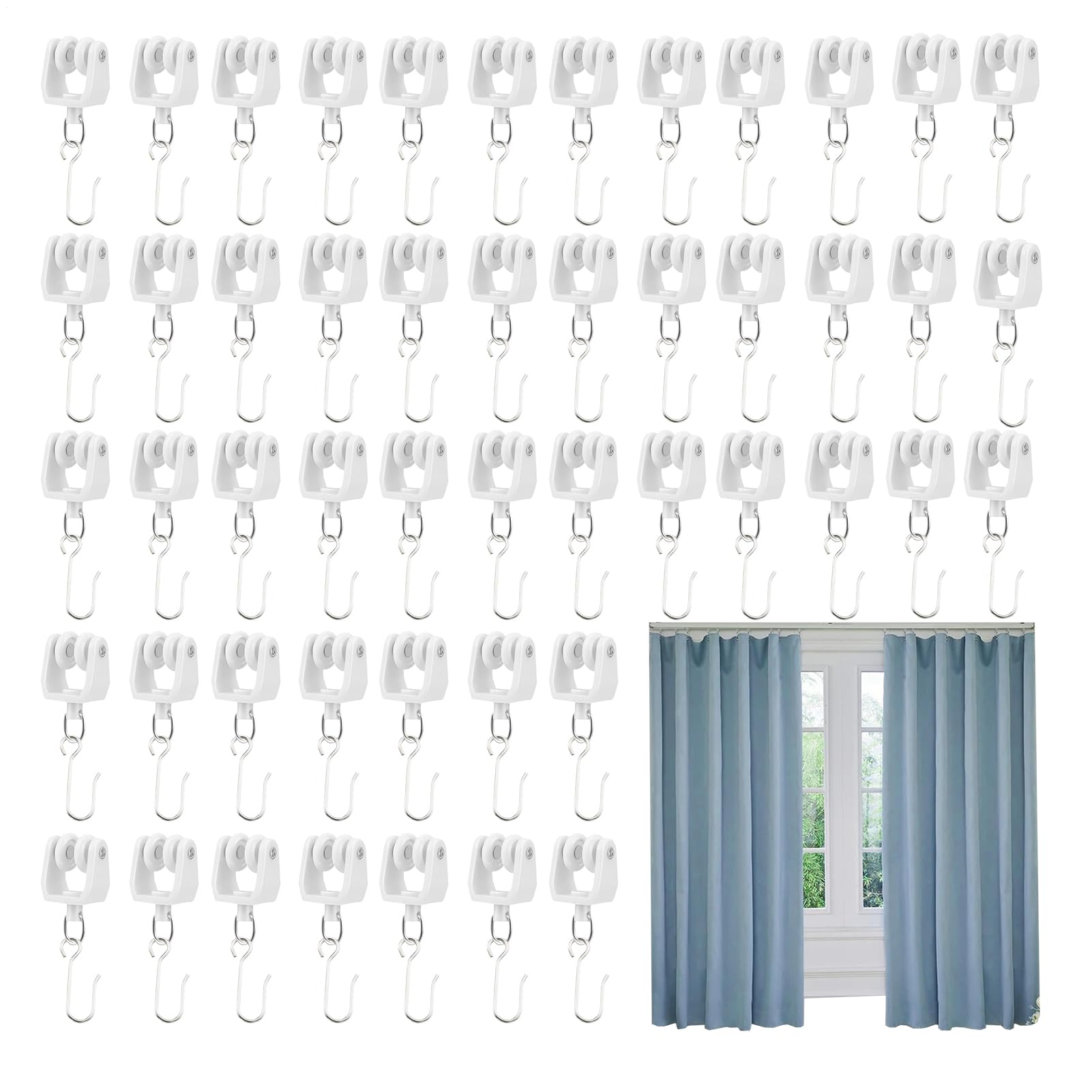 Rodillos flexibles de cortina con deslizamiento silencioso y ganchos resistentes para salón