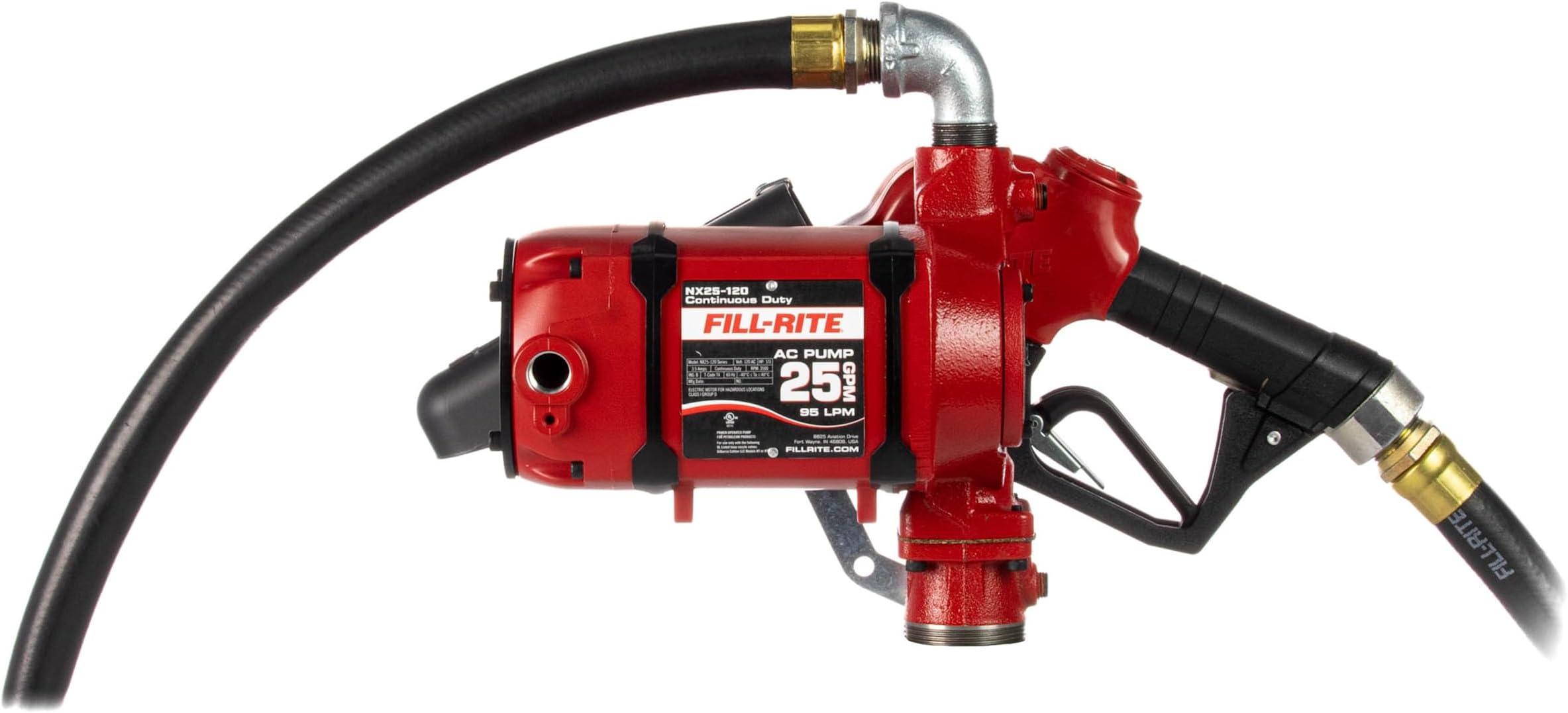 NX25-120NB-AA 120V 25 GPM Bung Mounted 1" Outlet Fuel Transfer Pump w/Discharge Hose & Auto Nozzle (Red)