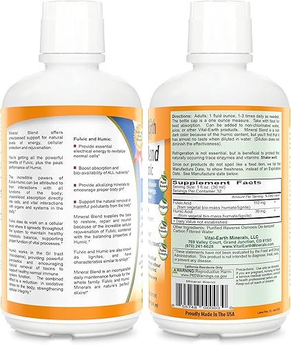 Miniatura 2 de Vital Earth Minerals Vital Earth Minerals - Mezcla mineral fúlvico - Suplemento multineral líquido vegano - Casi insípido - Minerales iónicos a base