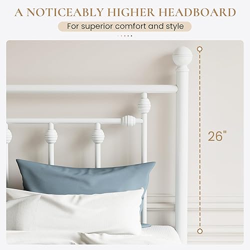 Miniatura 4 de SHA CERLIN 14'' Queen Size Metal Platform Bed Frame/Victorian Headboard and Footboard/Steel Slats Mattress Foundation for Storage/No Box Spring