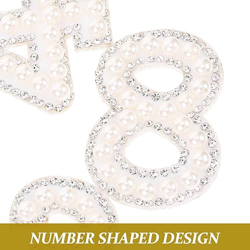 Miniatura 6 de EXCEART 10 parches de números del 0 al 9 con perlas y diamantes de imitación para planchar con apliques de bordado, calcomanías de bricolaje,