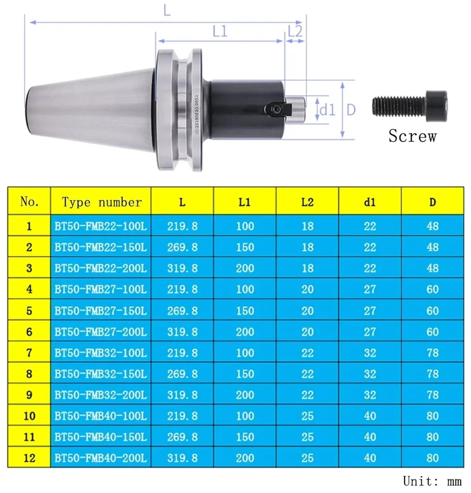 SK40 JT40 LBK1 LBK2 LBK3 LBK4 LBK5 LBK6 Portaherramientas EWN/RBH Adaptador De Cabezal De Mandrinado SK JT LBK Mandrinado De Desbaste De Doble Filo Ajustable(BT50-FMB40-100L)