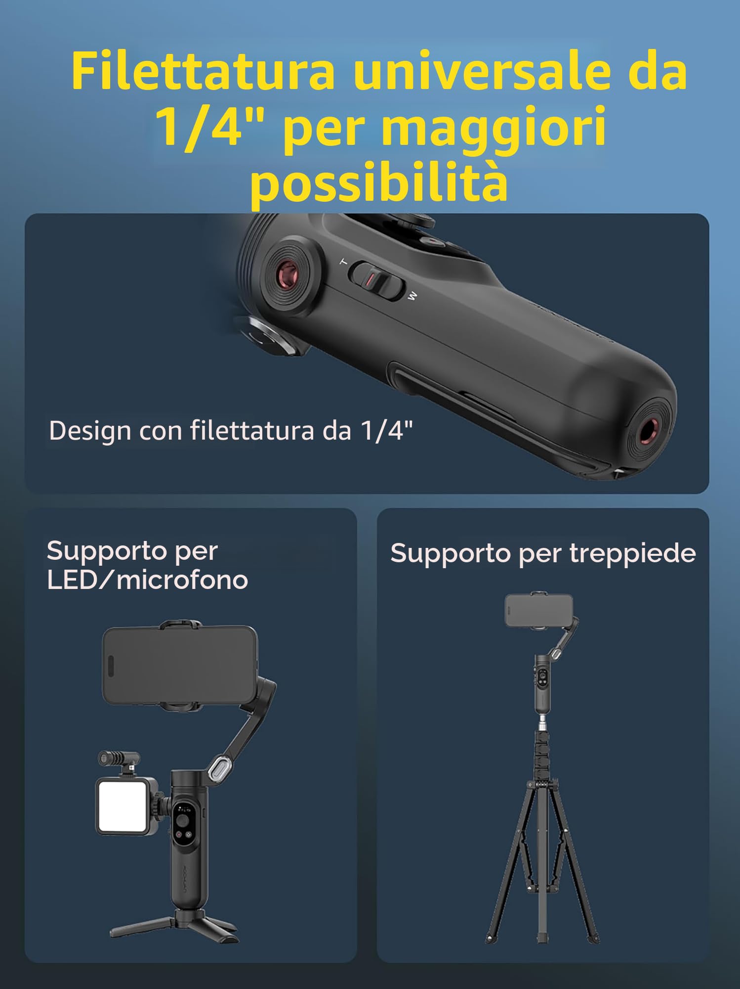 AOCHUAN Stabilizzatore cardanico professionale a 3 assi per iPhone 15/14 Pro Android con Face Tracking, filettatura da 1/4", luce di riempimento integrata, registrazione video portatile per smartphone