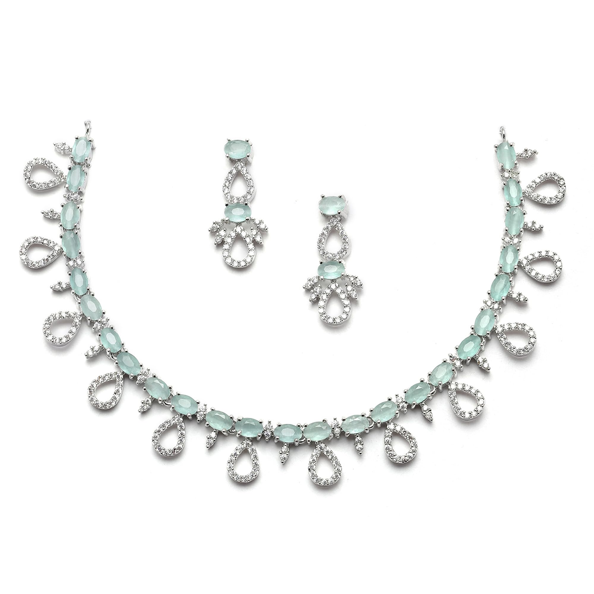 ZENEME Rhodium-Plated Silver Toned American Diamond Studded Necklace with Earrings Jewellery Set for Girls and Women (Lime Green) (B0C1V391JZ) Amazon Price History, Amazon Price Tracker