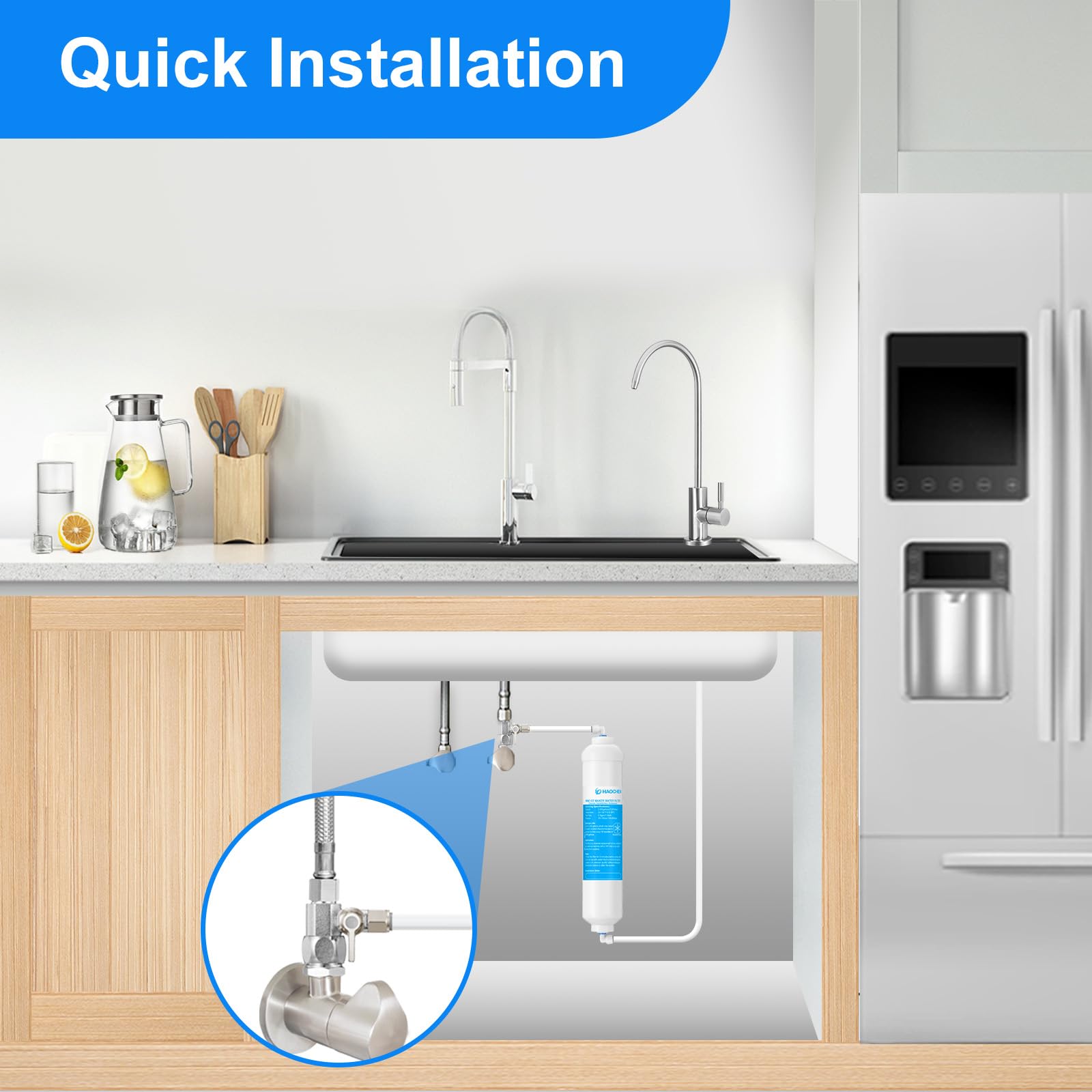 Filtre à eau sous évier – Filtre à eau avec robinet et valve d'alimentation pour bar à domicile et lavabo, réduit le chlore, le mauvais goût et les odeurs, un choix parfait pour la machine à glaçons