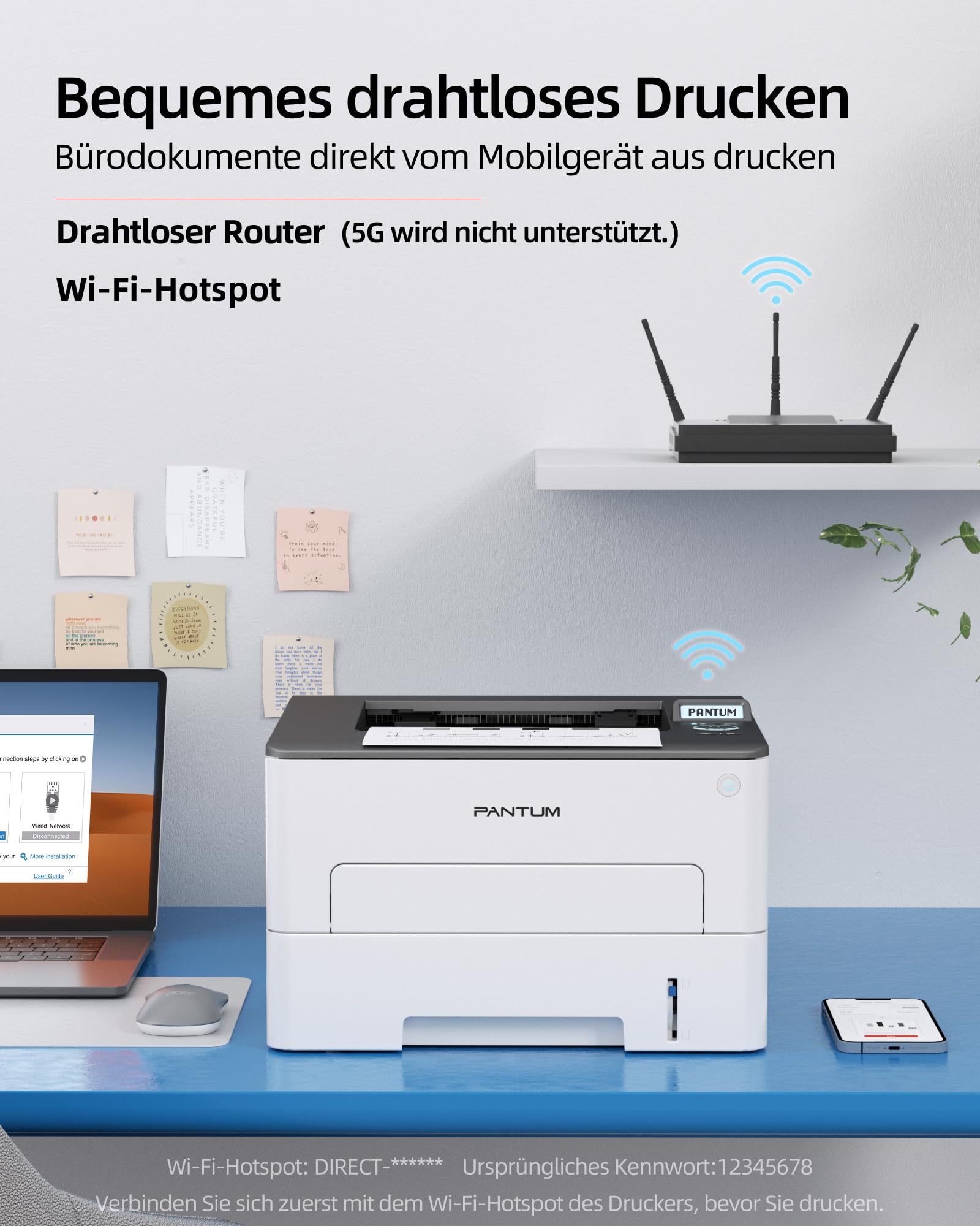 PANTUM P3018DW Laserdrucker Schwarz Weiss, Drucker WLAN/USB/Ethernet, Automatischer Duplexdruck, 30 ppm, Inklusive 1000-Seiten-Starter-Tonerkassette