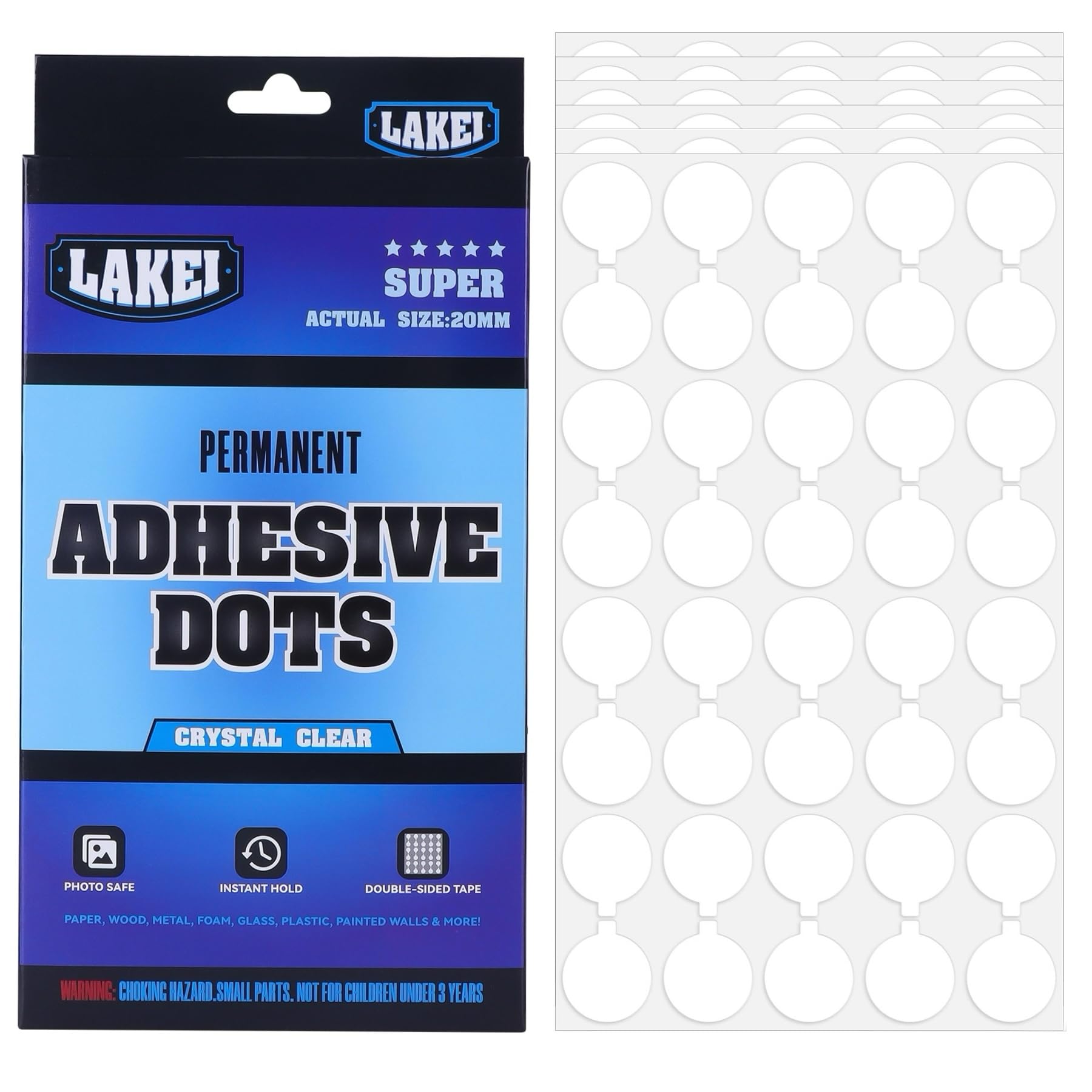 LAKEI Double Sided Adhesive Dots, 0.79" Round Mounting Putty Clear Sticky Tack Adhesive Point with Handle, Removable, Used for Poster Pictures,Crafts,
