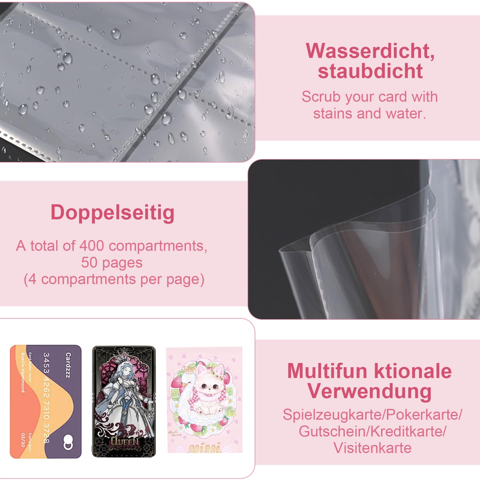 Album Portacarte Da Collezione In PU Nera – Raccoglitore Con 400 Tasche Portacarte Per Kpop, Calcio, Anime E Giochi