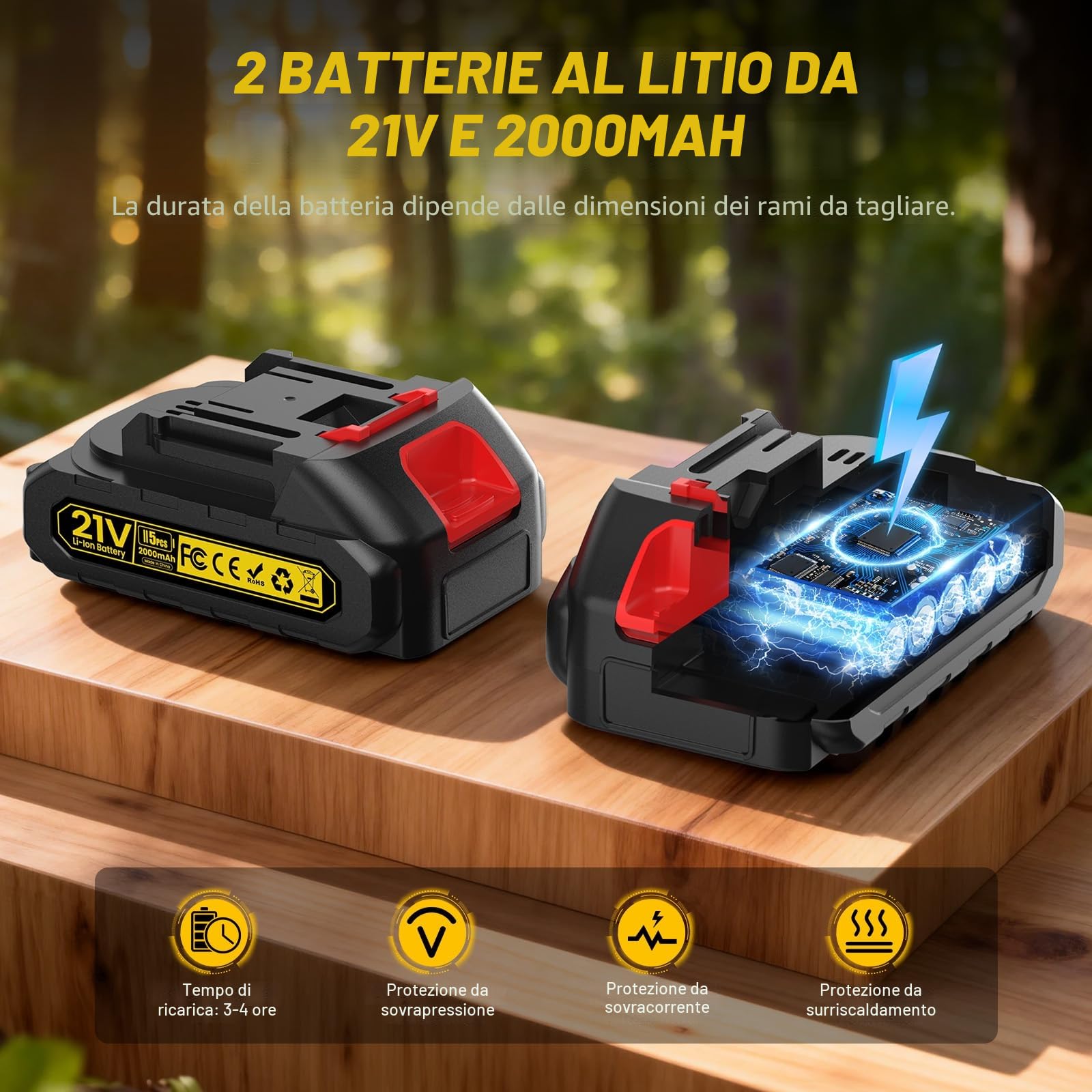 Motosega a Batteria Telescopica, 1000W 35 mm Forbici Potatura a Batteria con Asta 2.2M + 6" Mini Motosega Elettrica, 2 * 2000mAh 4-in-1 Kit Forbice Potatura a Batteria per Frutteto, Giardino Chainsaw
