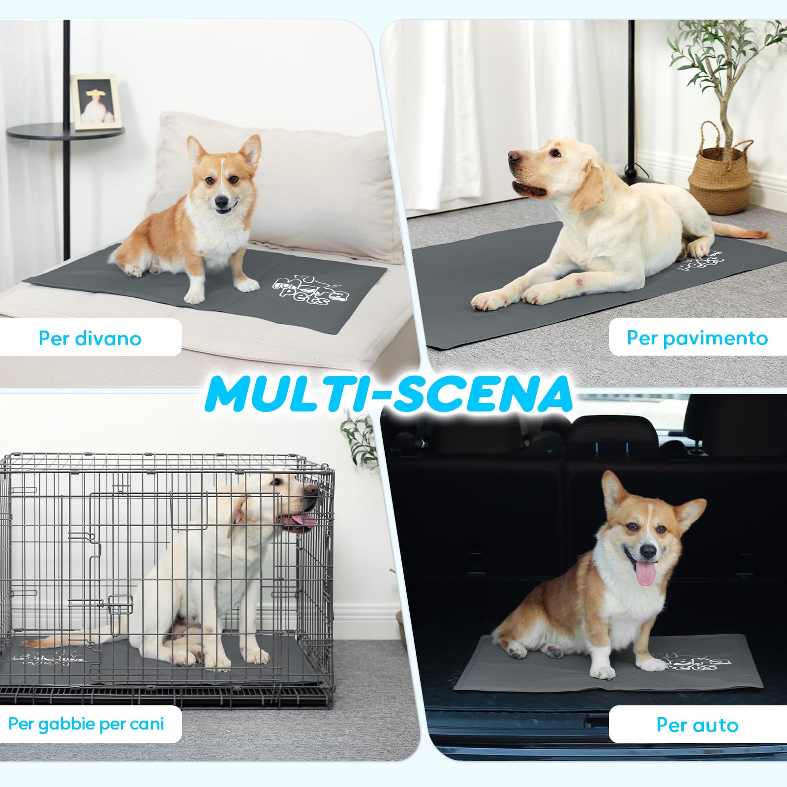 Mora Pets Tappetino Refrigerante per Cani e Gatti Tappeto Rinfrescante in Gel Non Tossico Materassino Raffreddamento per Animali in Estate Grigio S 50 x 40 cm
