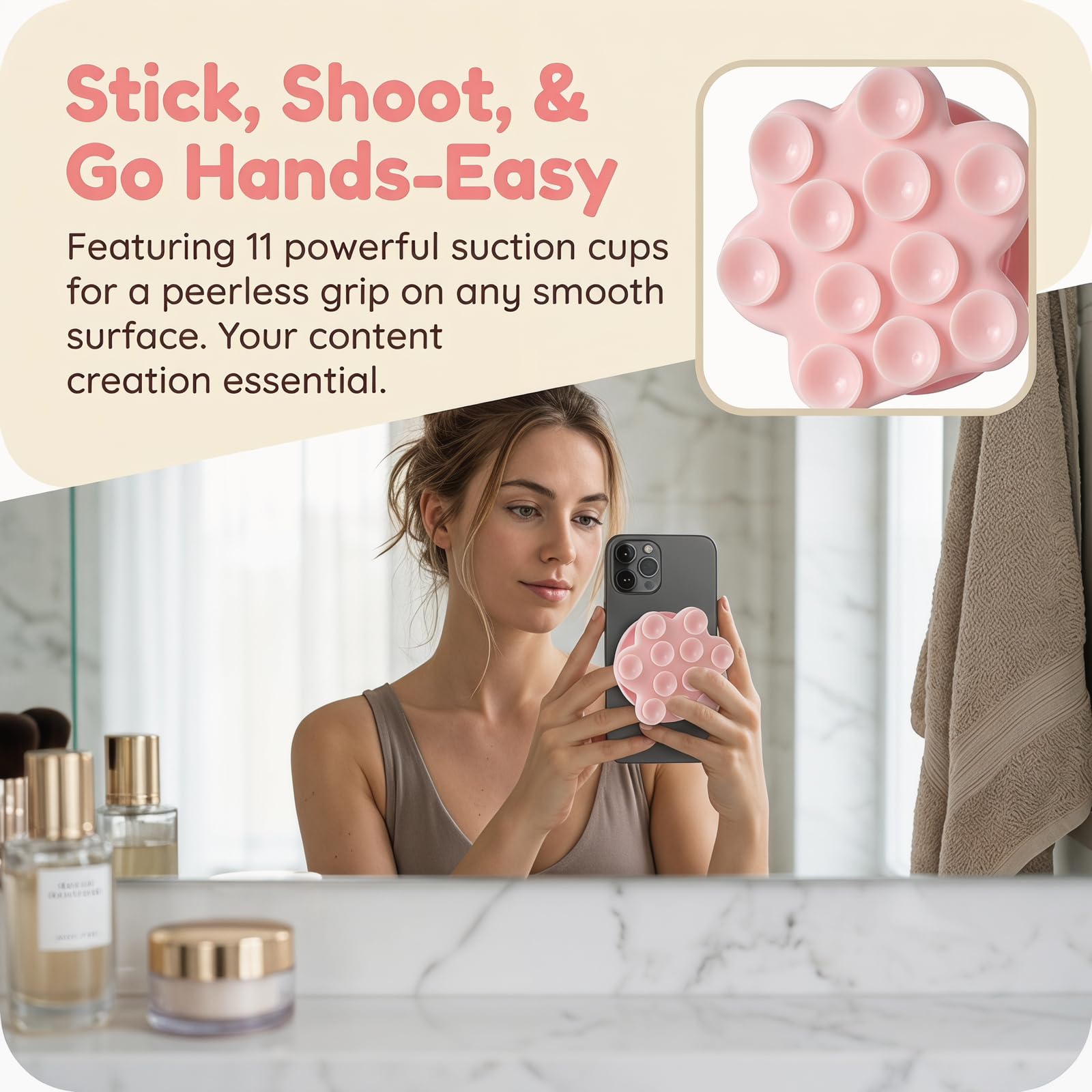 Handy Saugnapf Halterung Magnet Handyhalterung Niedlicher Katzenpfotenhalter Magnetische Handyhalterung Magnet Phone Holder Kompatibel mit iPhone und Android für Dusche TikTok Videos Selfies (Rosa)