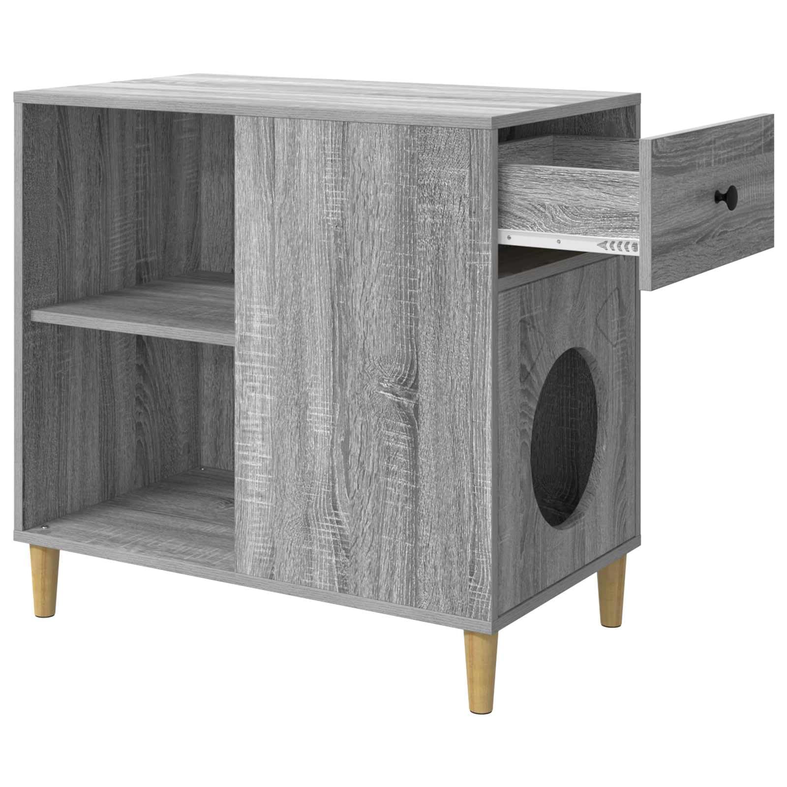 Casa para gatos Sonoma gris de madera 72 x 42,5 x 70 cm muebles interiores para gatos con construcción estable y acogedor refugio para salón, rascador juguete