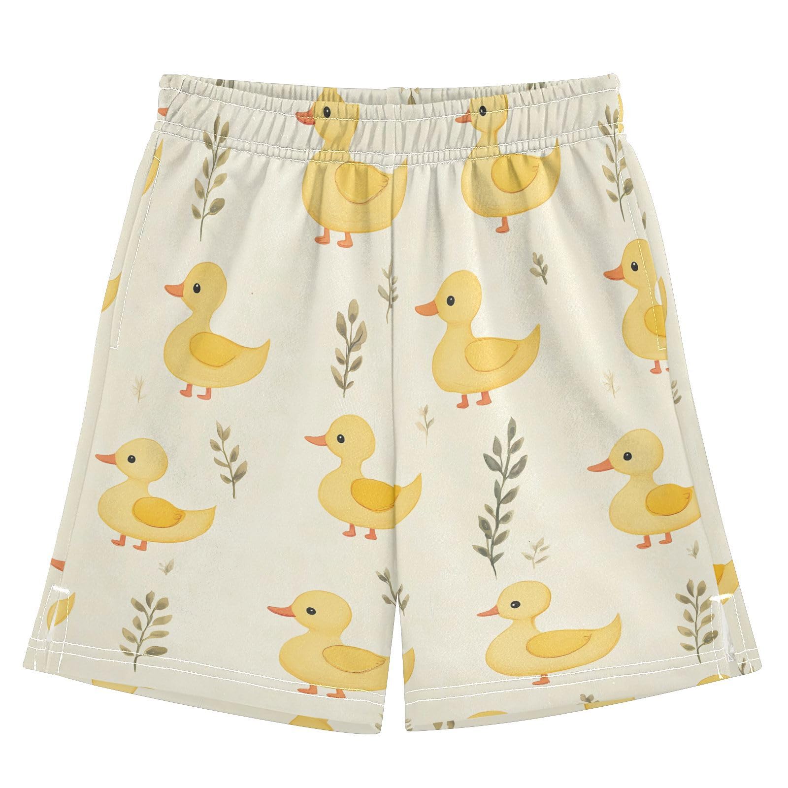 Yellow Ducks Leaves Boys Athletic Shorts Kids with Pockets Shorts for boy Girls 12-13 Y