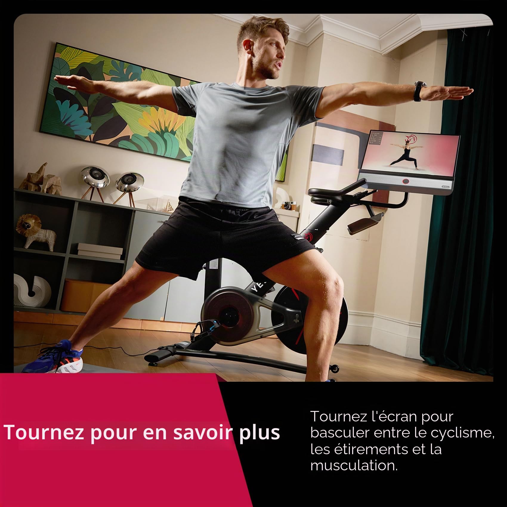 YESOUL G1M Plus Vélo d'appartement magnétique silencieux écran FHD 21,5 pouces son 360° vélo de fitness