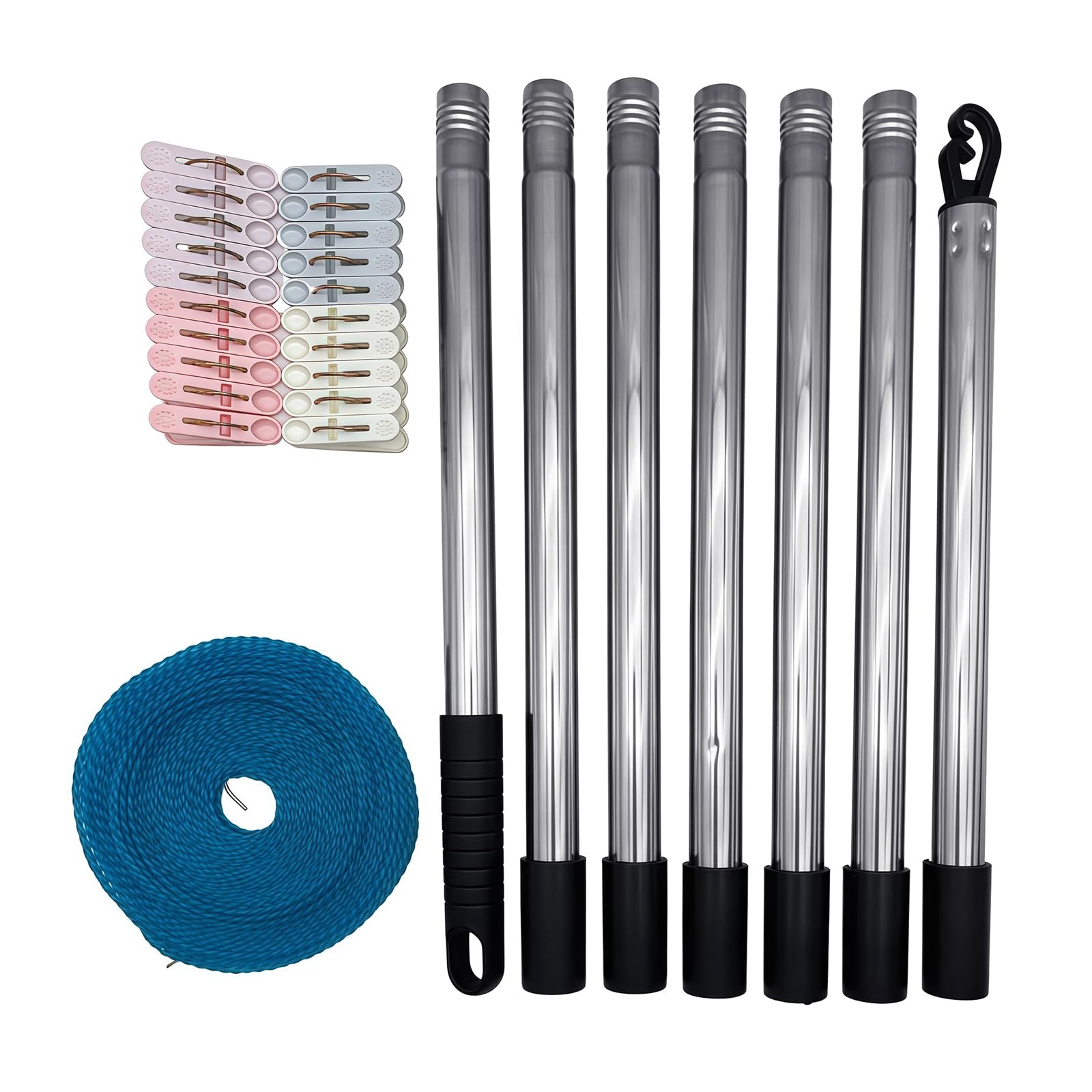 Kaeltsyn Laundry Line Stainless Steel Clothesline Stand for Windproof Outdoor Drying with 10m Rope 20 Clips Stand