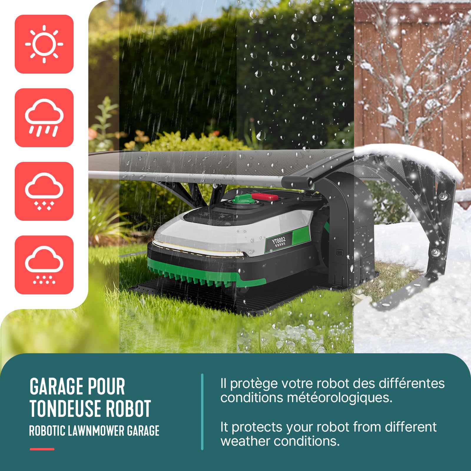 vounot® Garage de Tondeuse Robot 104x80x45 cm Abri pour Robot avec Pied en Métal Tondeuse Protection Exterieur Contre Pluie UV et Intemperies Toit Rigide pour Jardin Pelouse Marron Foncé