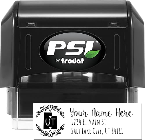 Miniatura 196 de State Love - Sello de dirección autoentintado para Texas, caja rosa, púrpura o negra, impresiones limpias y nítidas, diseño rectangular, tamaño 7/8