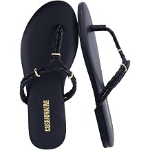 CUSHIONAIRE Trio Flip Flops for Women, Comfortable Beach Sandals with Braided Thong Strap, Memory Foam Footbed and Metallic Ring Accents