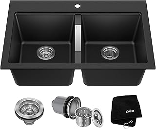 KRAUS Quarza 33-inch Drop-In/Undermount 50/50 Double Bowl Granite Kitche...
