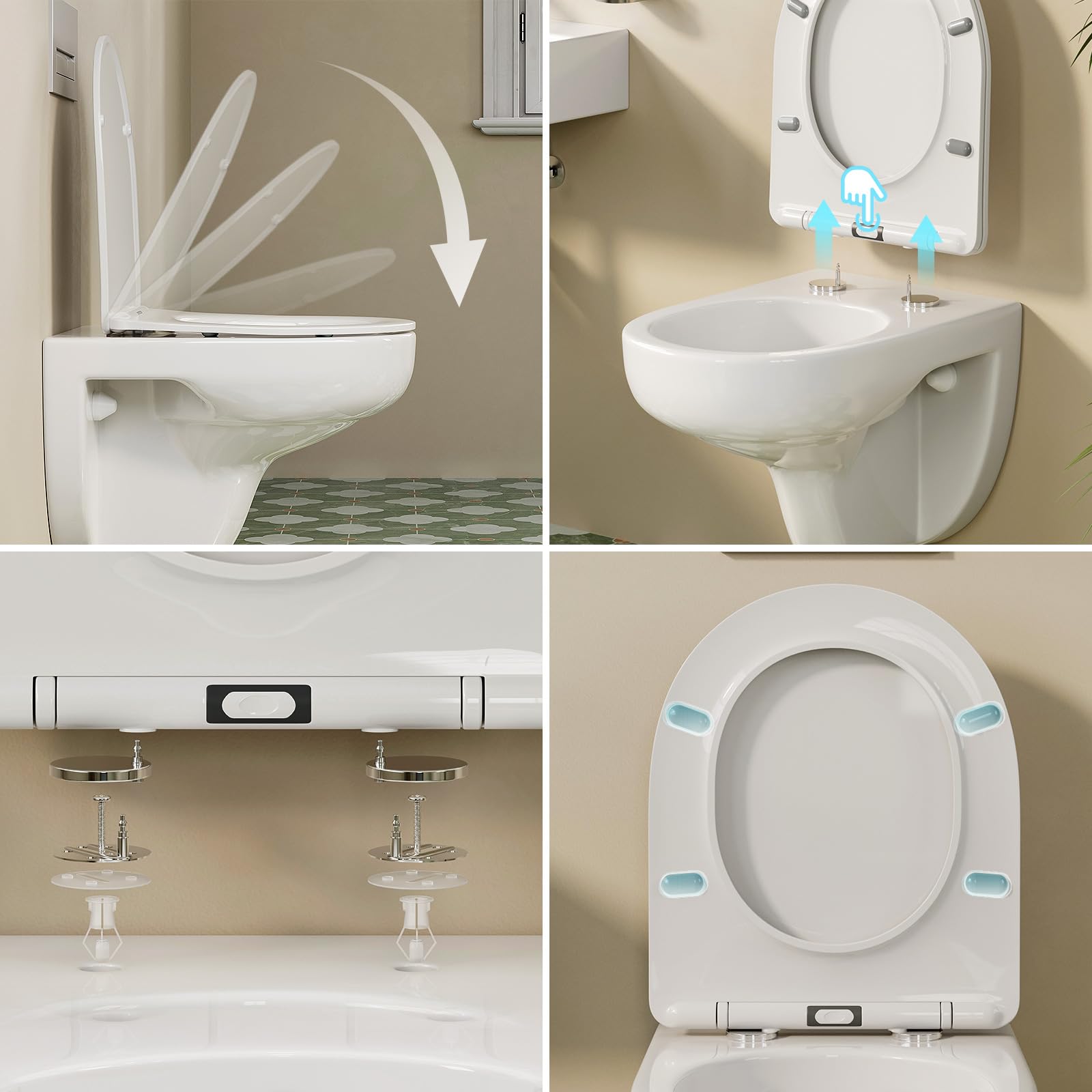 HOROW Hänge WC Spülrandlos mit Toilettendeckel mit Absenkautomatik | Kraftvolle Wirbelspülung, Leise und Effizient, Nanokeramik und Randloses verhindern Schmutzansammlungen, für Kleine Gäste-WC
