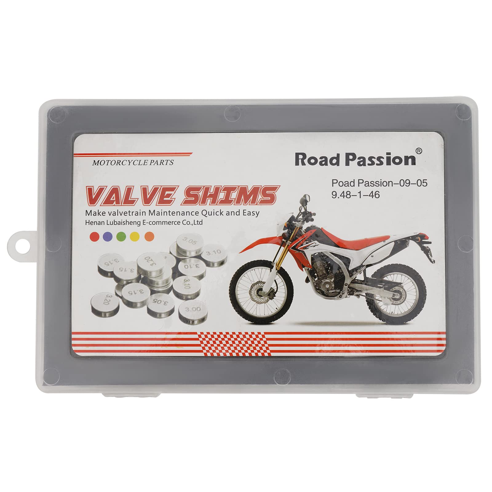 Road Passion 9.48mm Ventil Shim Ventileinstellplättchen Kit 46 pcs für Kawasaki GPZ1100/ABS 1995-1996 KFX400 2003-2006 KFX450R 2008-2011 KLX400R 2003 KLX450R 2008-2009 KX450F 2006-2012