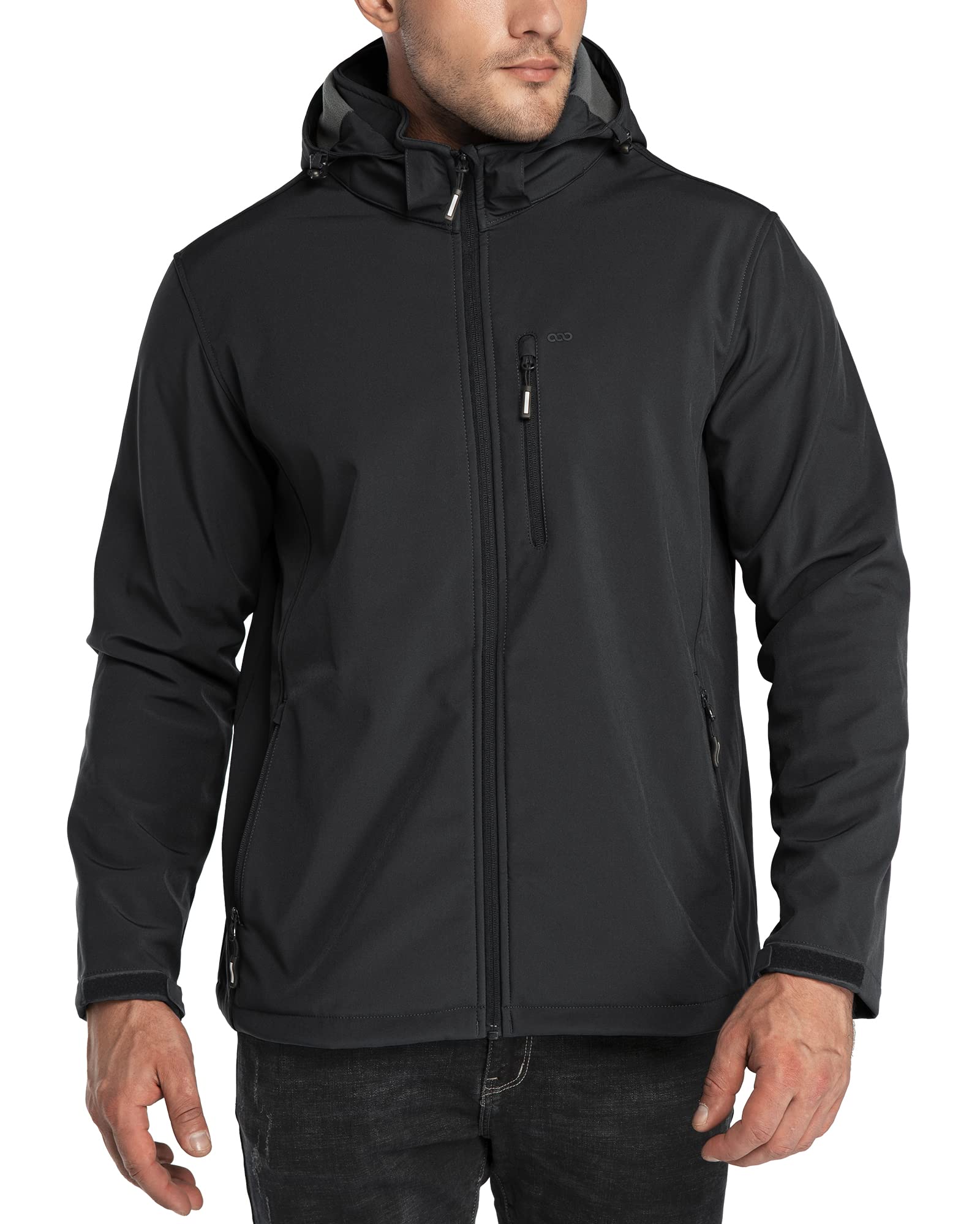 Men's Waterproof Jackets Fleece Lining Softshell Jackets - Multi Pockets Outdoor Windproof Coat With Detachable Hood