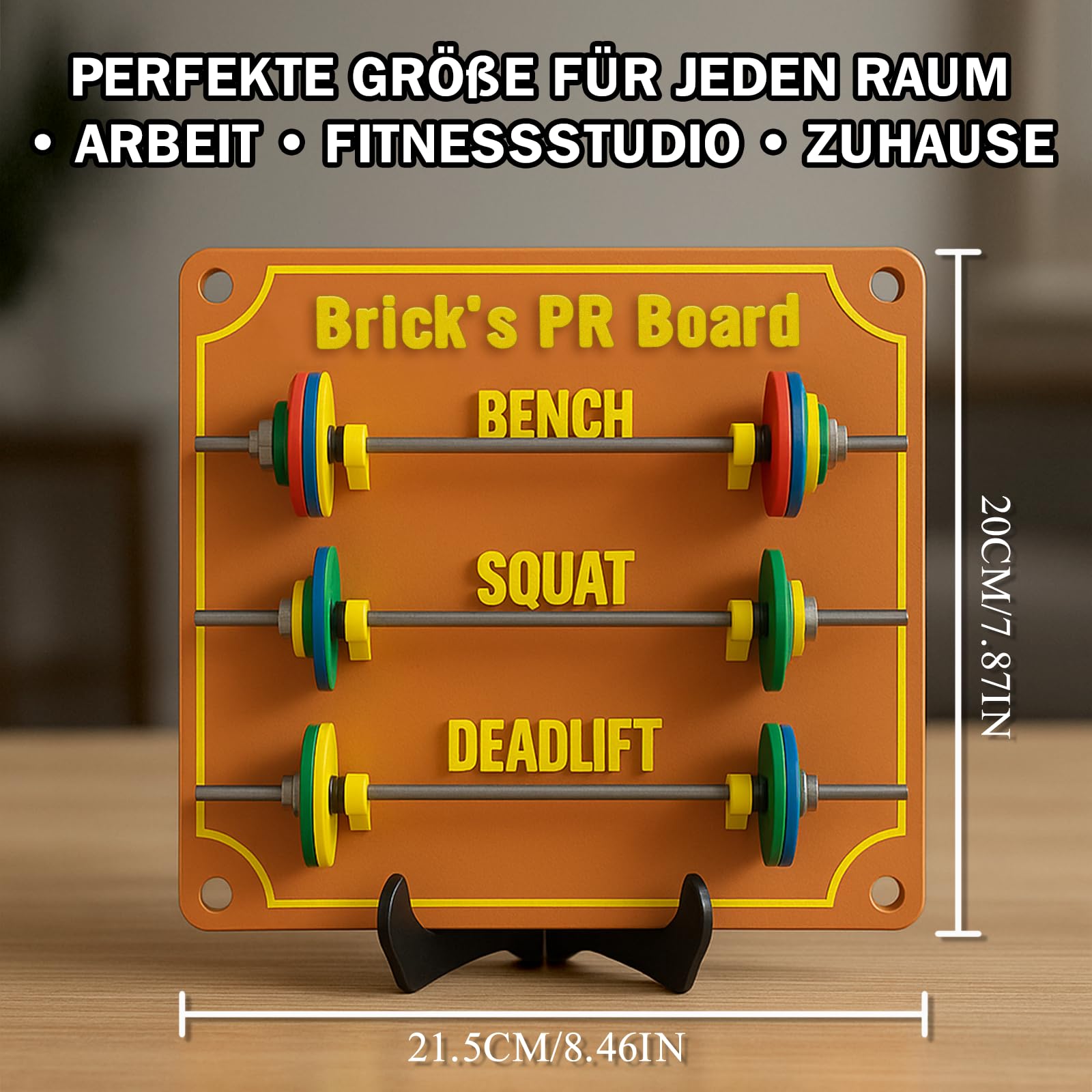 PR-Tafel für Krafttraining mit Mini-Hantelscheiben und Kurzhanteln, Personalisiertes PR-Board zur Erfassung Persönlicher Rekorde, Geschenk für Kraftsportler Fitness-Enthusiasten
