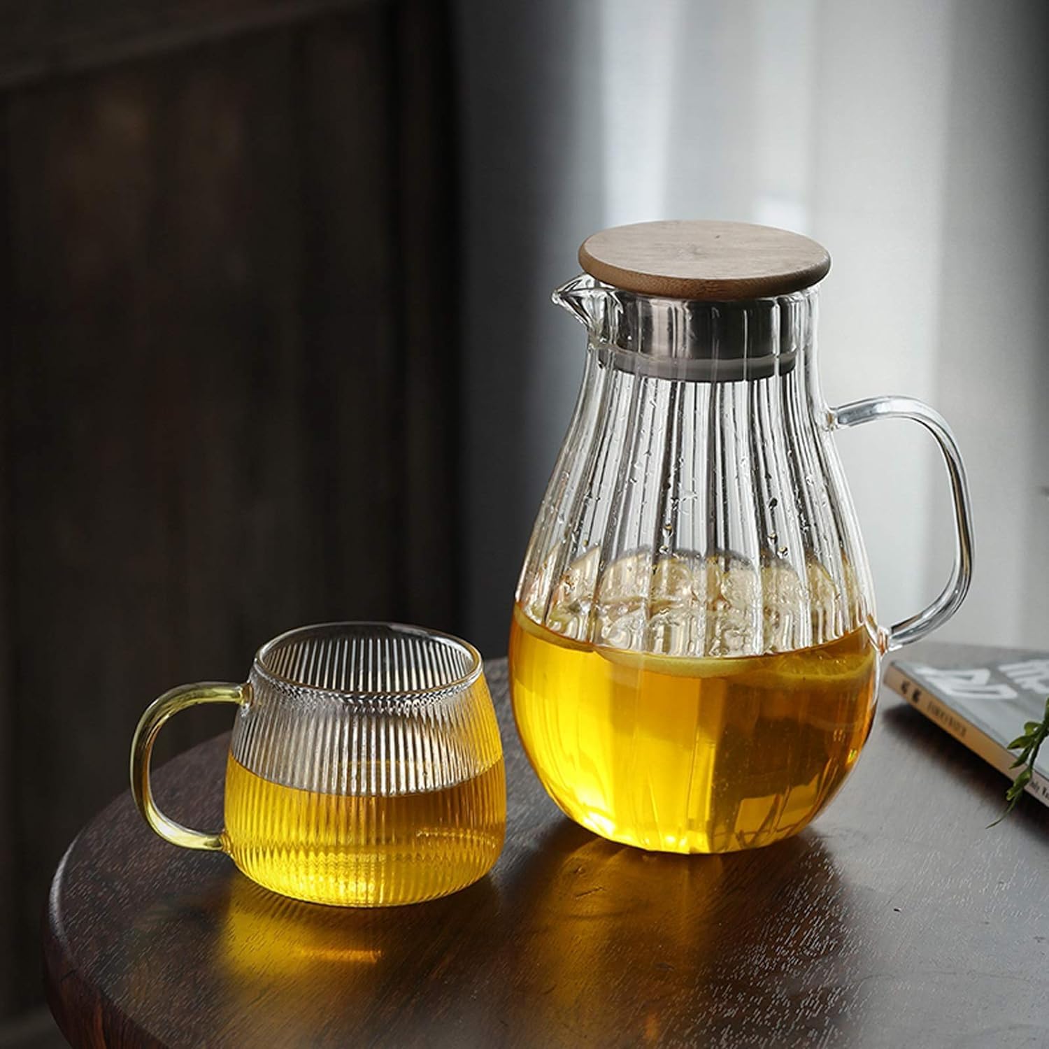 Wasserkaraffe 1,7 l Wasserkrug, Hochtemperatur-Wasserkocher aus Borosilikatglas, Eistee-Krug für Kaffee/Saft/hausgemachte Getränke Getränkespender