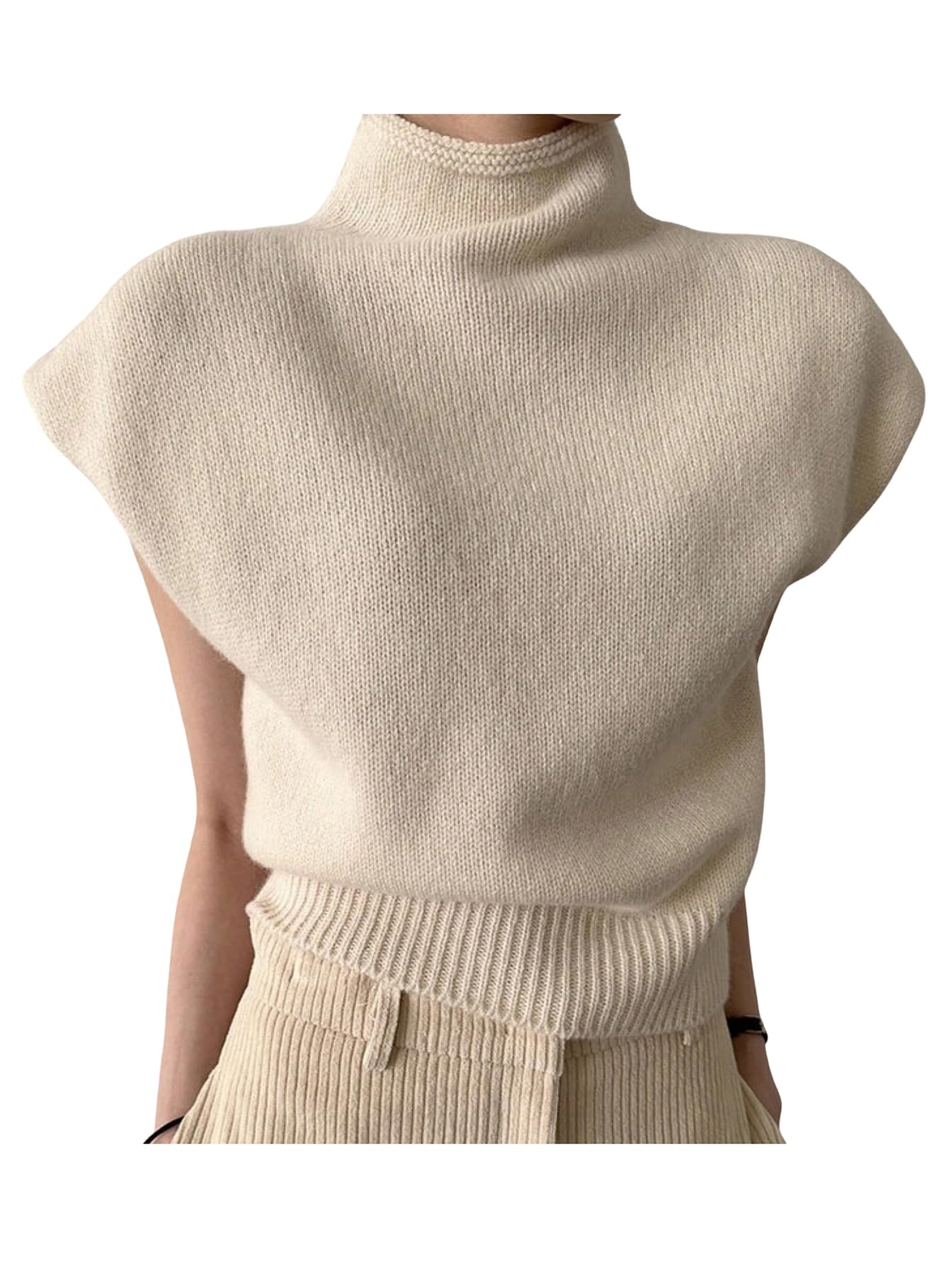 MakeMeChic Womens Turtleneck Sweater Vest Mock Neck Cap Sleeve Sleeveless Knit Tops Pullover Sweaters