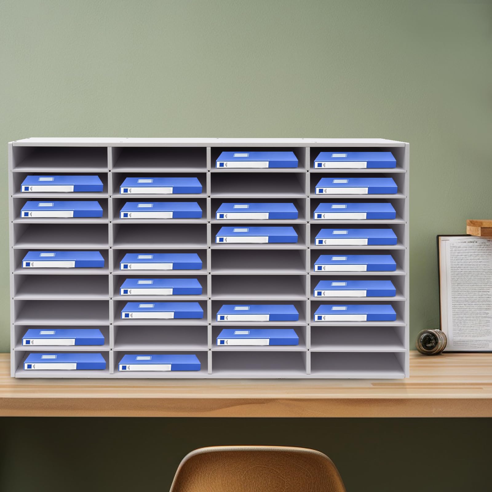 Organizer da scrivania a 36 scomparti, formato A4, per file, raccoglitori, lettere, carta, pannello in PVC, 100 x 30 x 61 cm, bianco