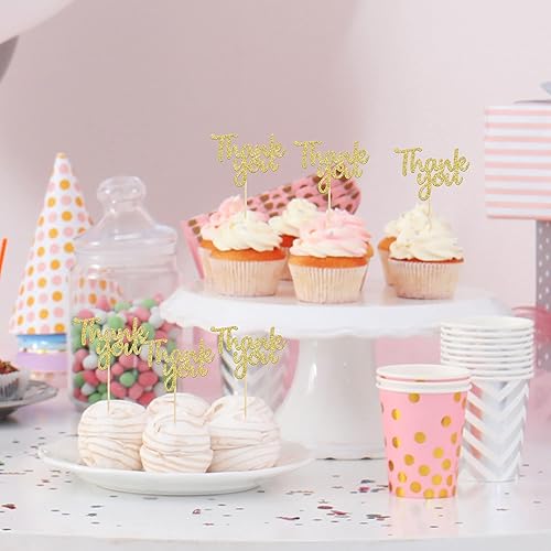 Miniatura 7 de Gyufise 36 piezas de decoración de cupcakes con purpurina dorada de agradecimiento para cumpleaños, aniversario, día de Acción de Gracias, boda,