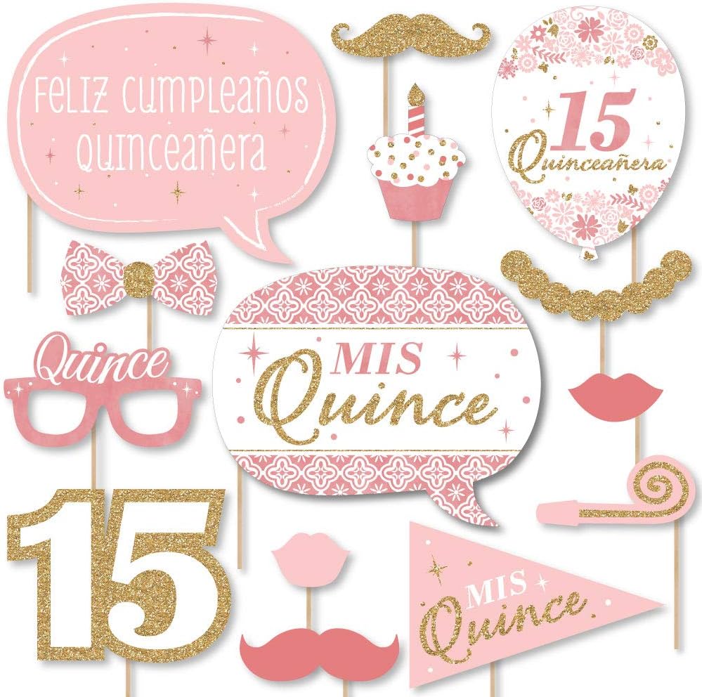 Big Dot of Happiness Mis Quince Anos - Quinceanera Sweet 15 Birthday Party Photo Booth Props Kit - 20 Count