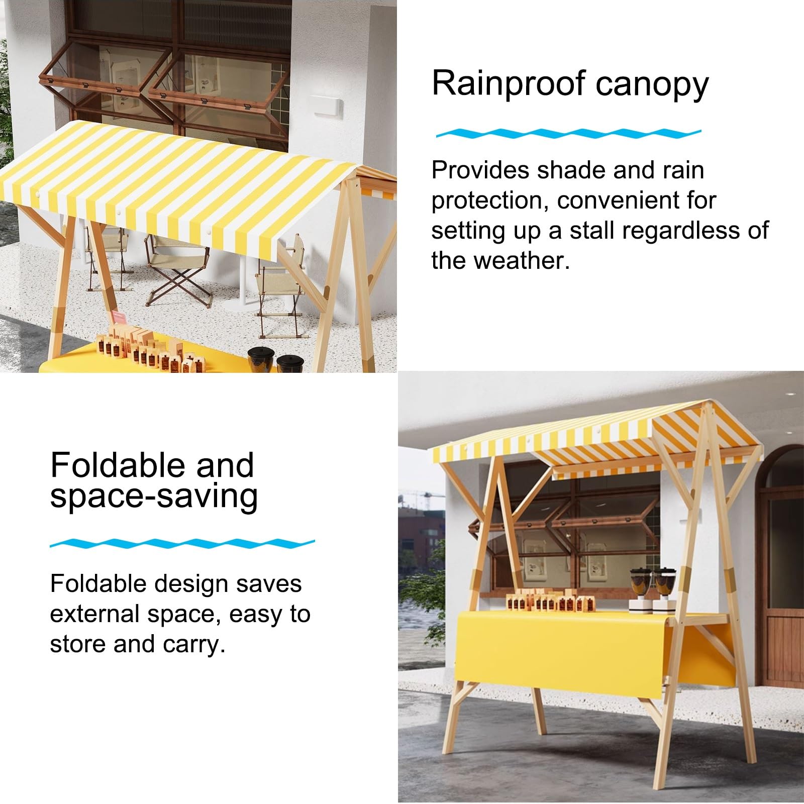 Generisch Verkaufsstand-Kioskwagen mit Überdachung – Süßwaren- und Dessertwagen aus Holz für EIS, Spielzeug, Snacks – Ideal für Straßenmärkte und Veranstaltungen